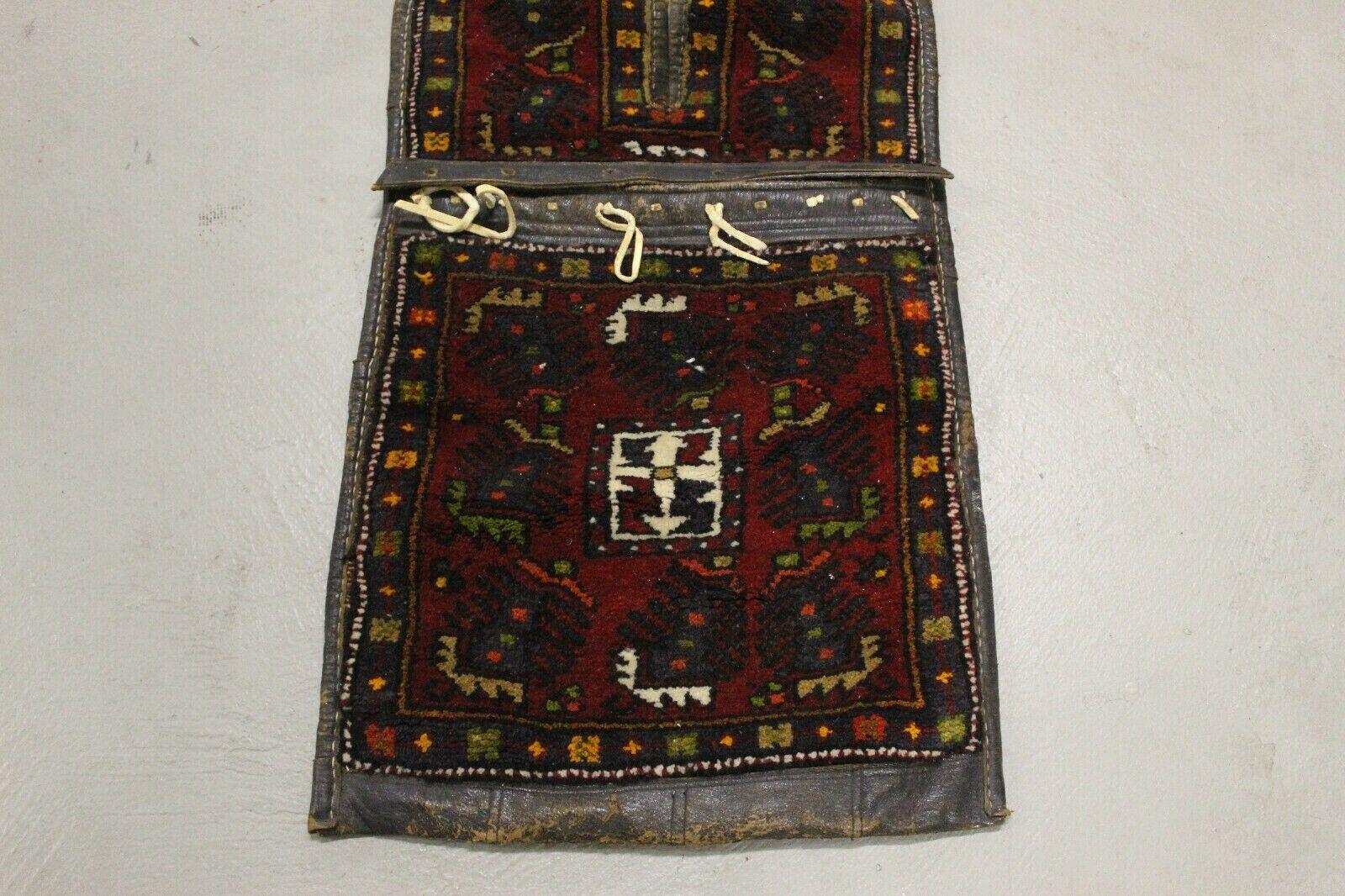 Wool Handmade Vintage Persian Style Malayer Saddle Bag 1.4' x 4.2', 1960s - 1K16