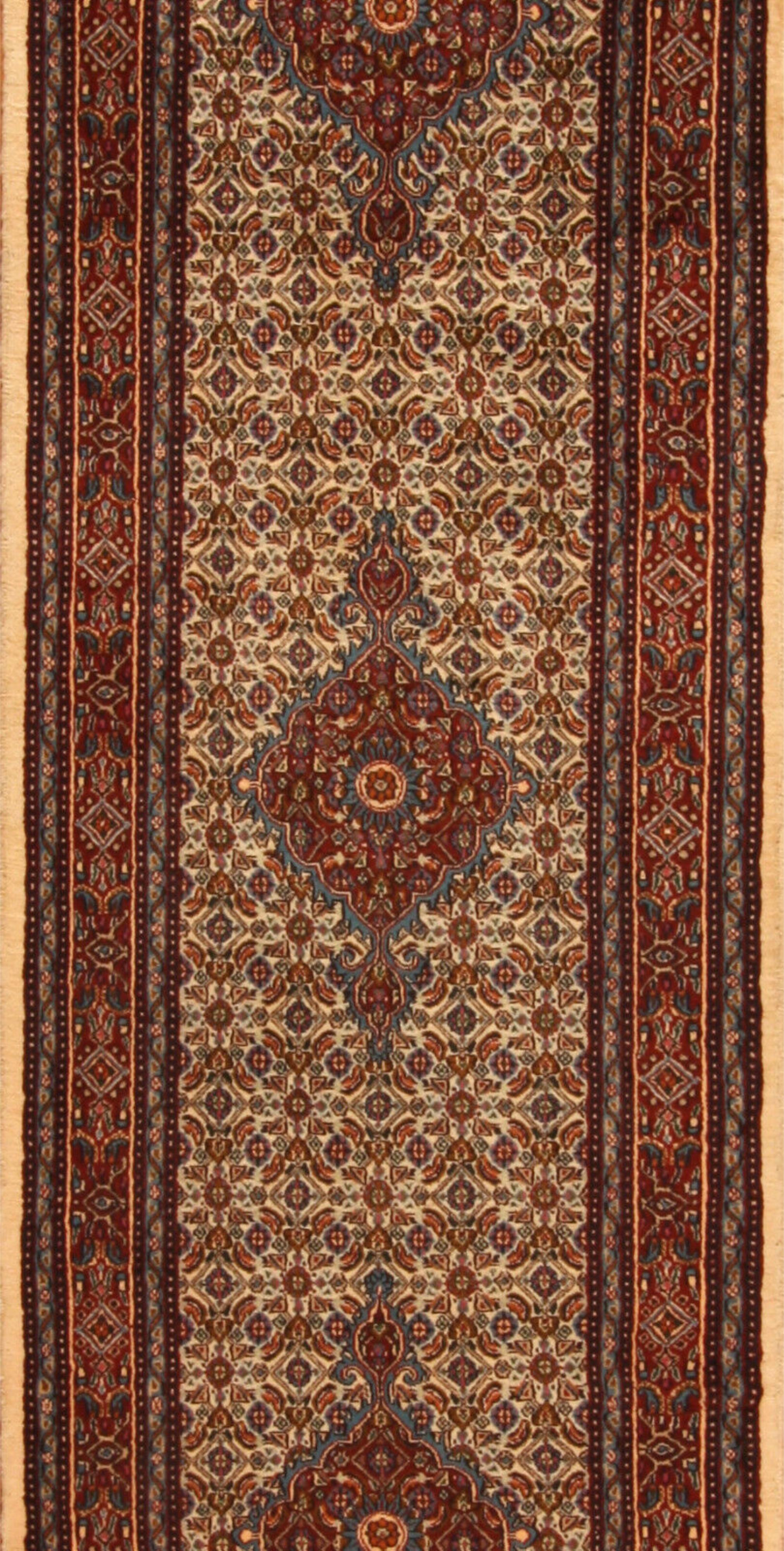 Wool Handmade Vintage Persian Style Moud Runner Rug 2.6' x 9.6', 1980s - 1T51 For Sale
