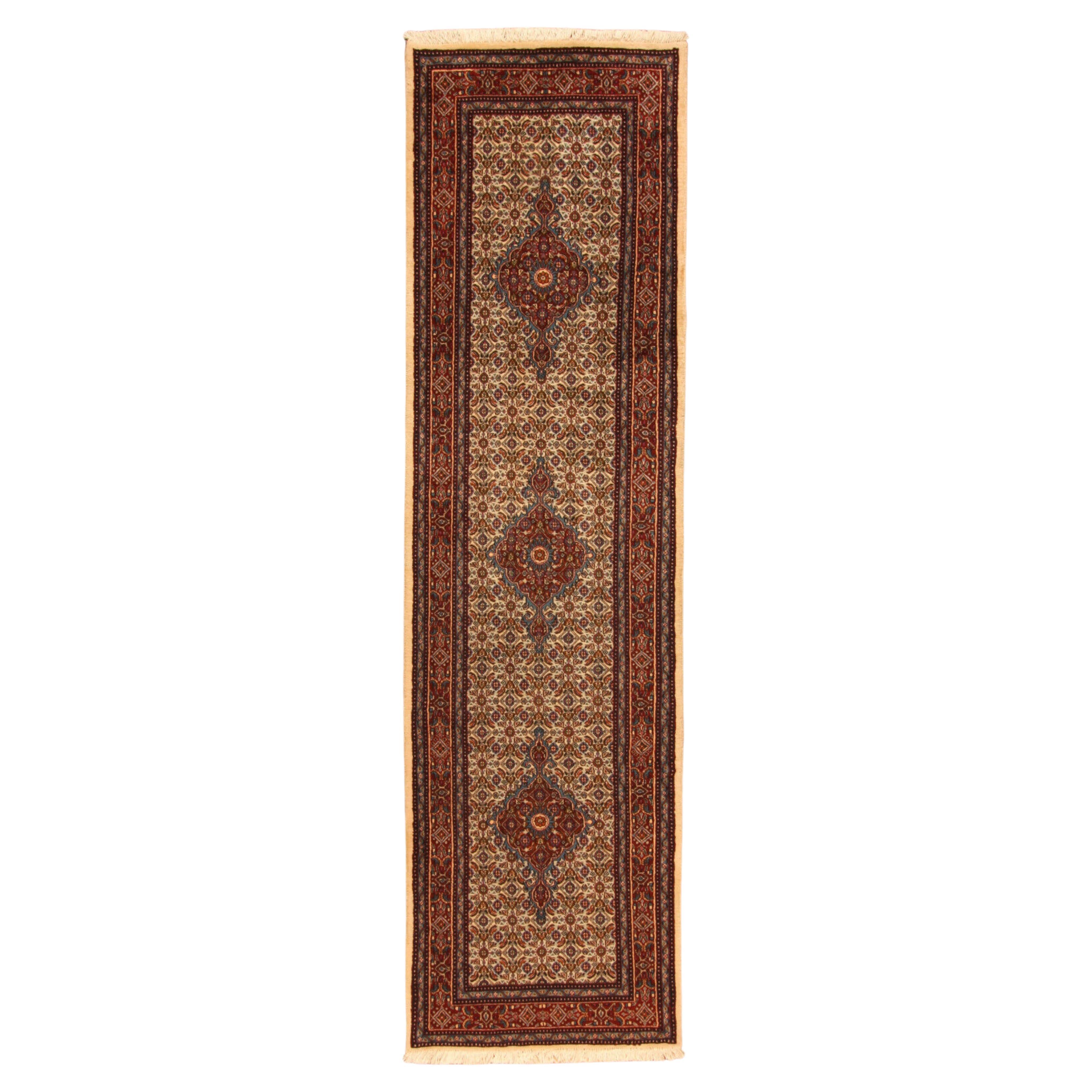 Handmade Vintage Persian Style Moud Runner Rug 2.6' x 9.6', 1980s - 1T51 For Sale