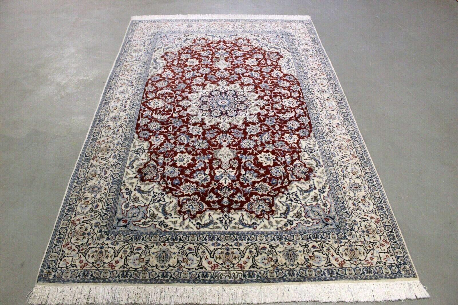 Handgefertigter Nain-Teppich im persischen Stil im Vintage-Stil 4.1' x 6.3', 1970er Jahre - 1K43 (Wolle) im Angebot