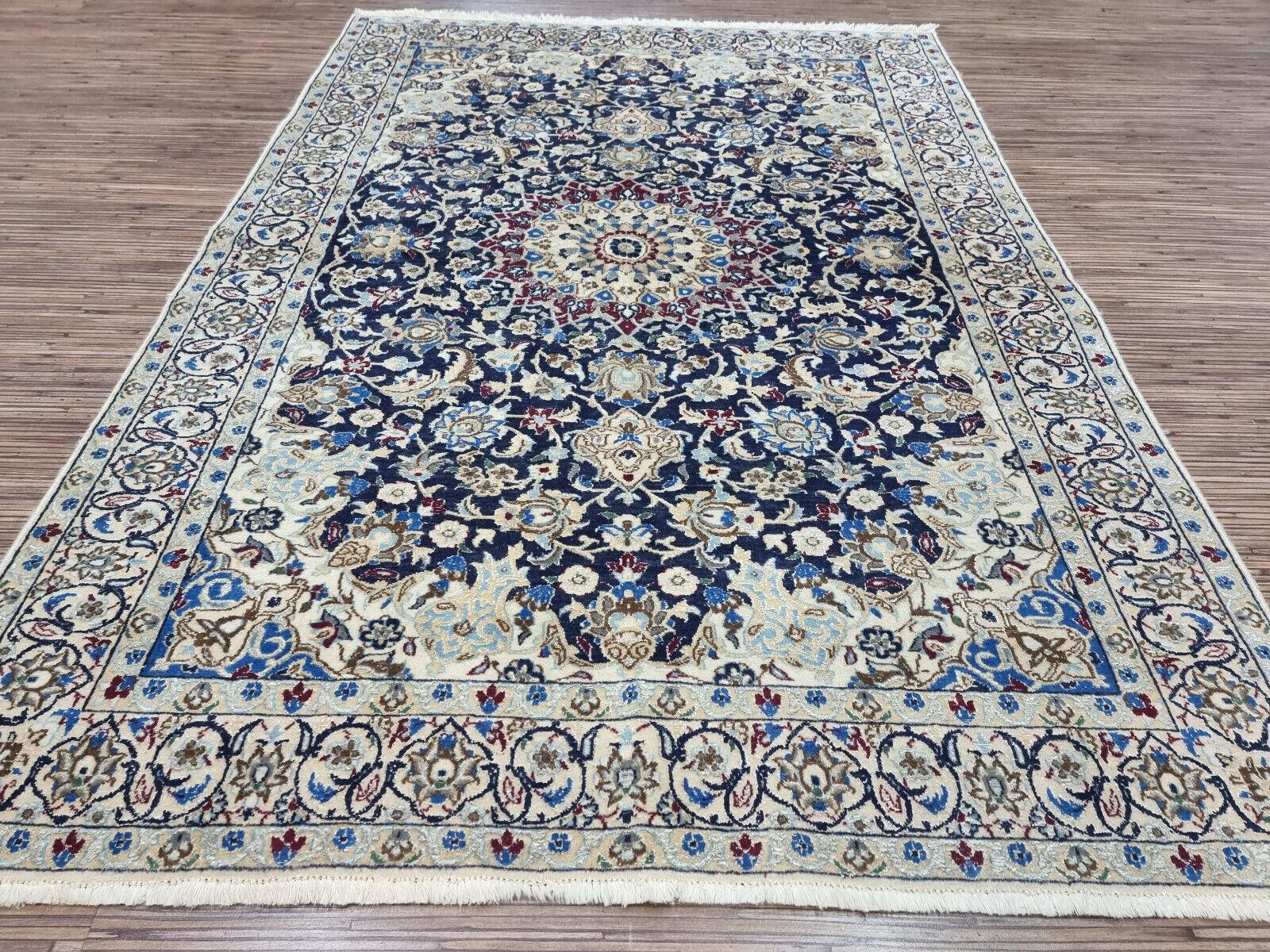 Hand-Knotted Handmade Vintage Persian Style Nain Rug With Silk 3.2' x 4.6', 1980s - 1D102 For Sale