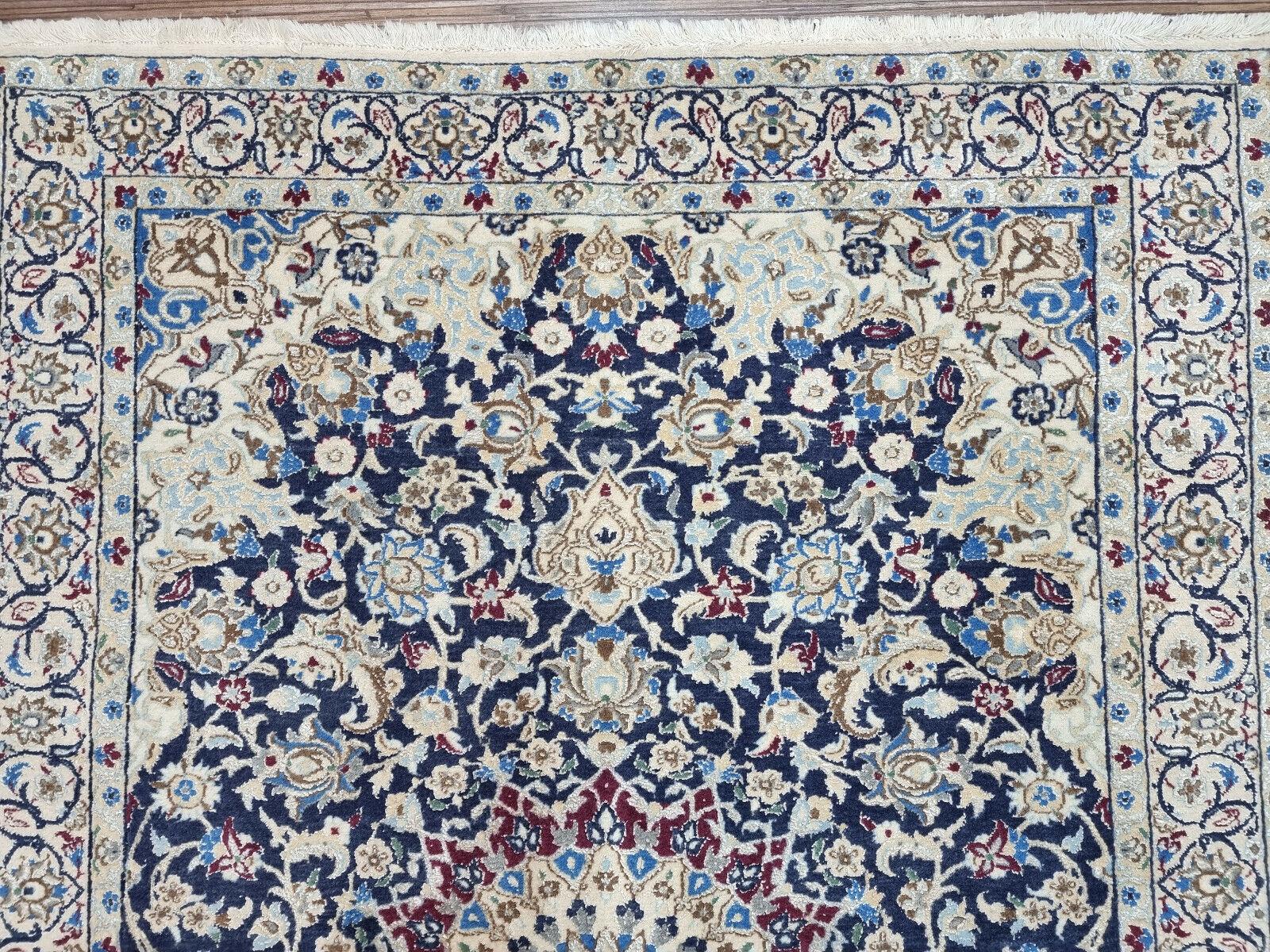 Late 20th Century Handmade Vintage Persian Style Nain Rug With Silk 3.2' x 4.6', 1980s - 1D102 For Sale