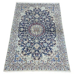 Handmade Vintage Persian Style Nain Rug With Silk 3.2' x 4.6', 1980s - 1D102