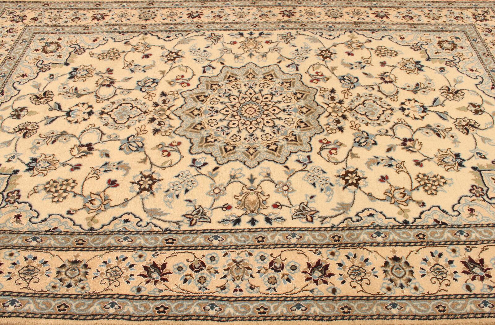 Handgefertigter Nain-Teppich im persischen Stil im Vintage-Stil mit Seide 6.1' x 9.6', 1970er Jahre - 1T37 im Angebot 1