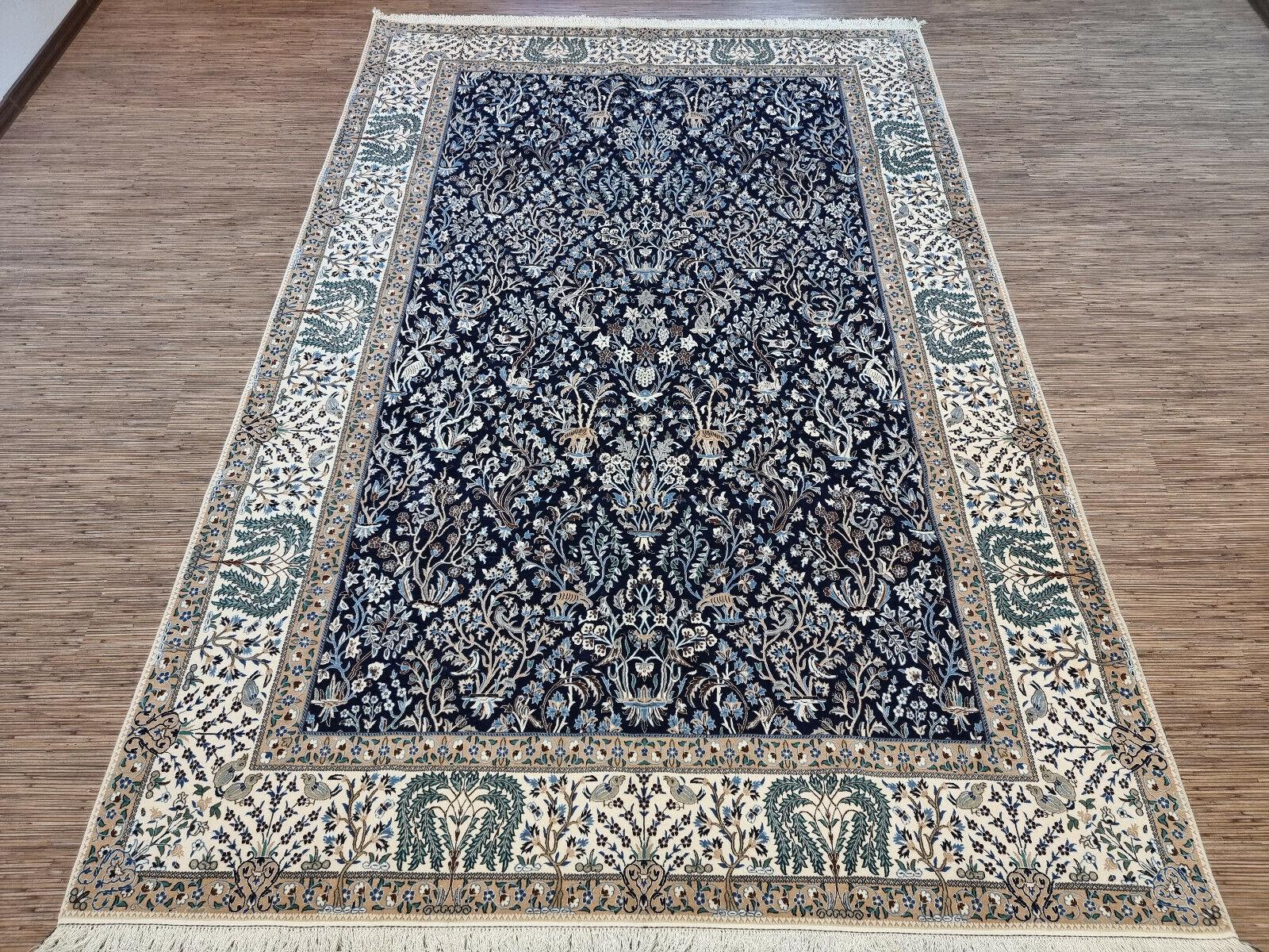 Handmade Vintage Persian Style Nain Rug With Silk 6.7' x 9.8', 1980s - 1D122 For Sale 4