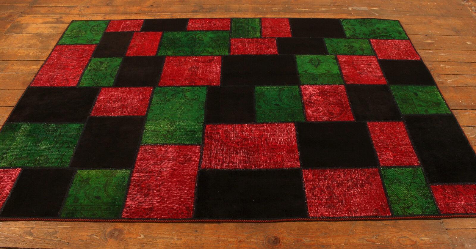 Handmade Vintage Persian Style Patchwork Overdyed Rug 5.7' x 7.9', 1970s - 1T39 For Sale 1