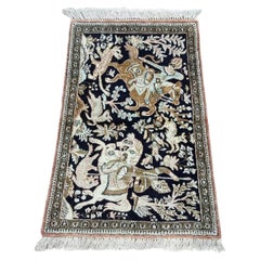 Handmade Vintage Persian Style Qum Silk Rug 1.8' x 2.8', 1970s - 1D129