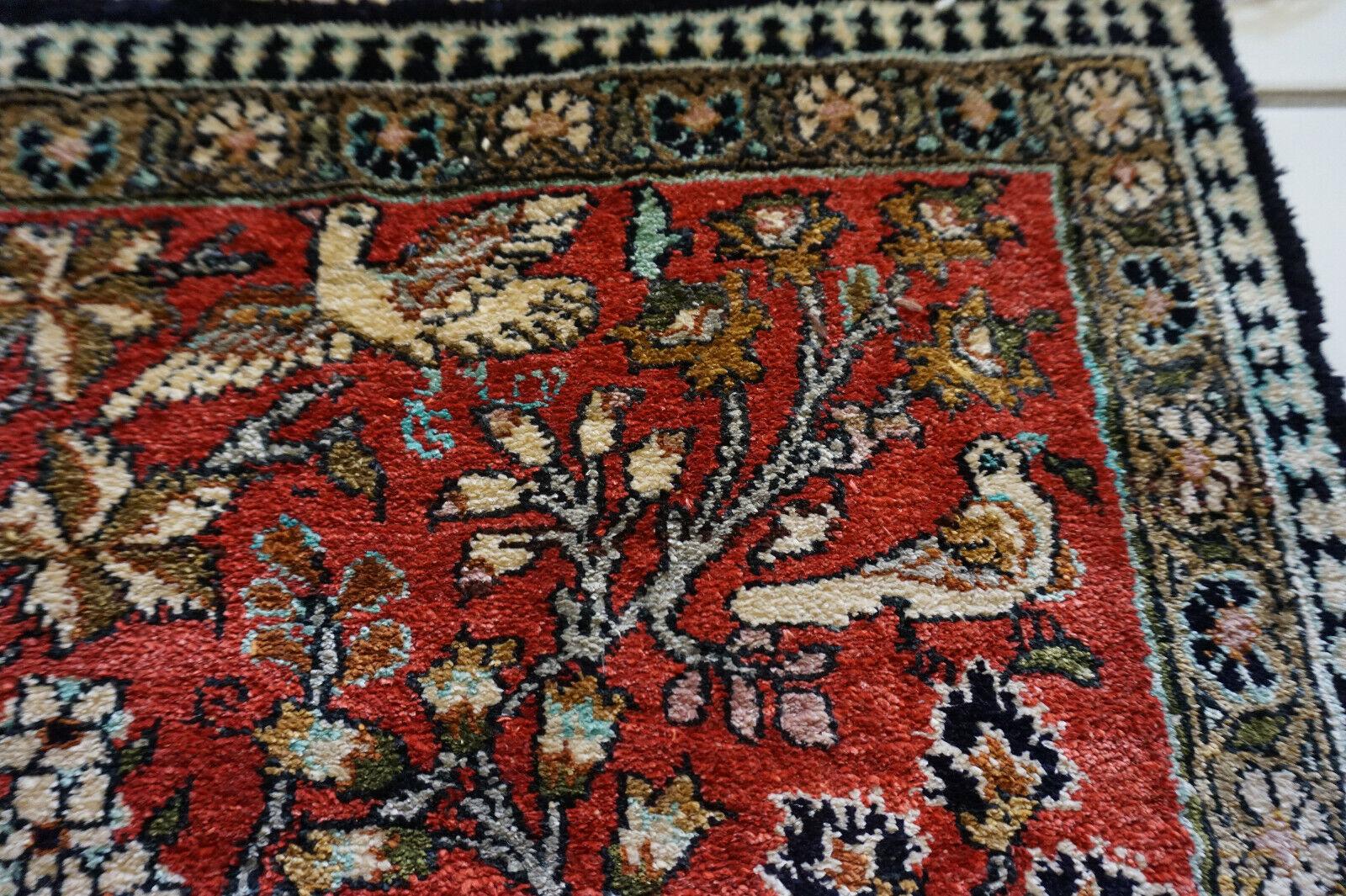 Handmade Vintage Persian Style Qum Silk Rug 1.9' x 2.5', 1970s - 1D64 For Sale 2
