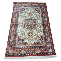 Handmade Vintage Persian Style Qum Silk Rug 3.2' x 4.8', 1990s - 1D132