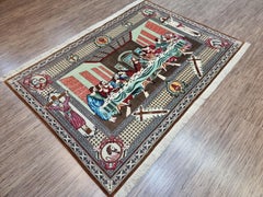 Handmade Vintage Persian Style Qum Silk Rug 4.4' x 6.2', 1970s - 1D81