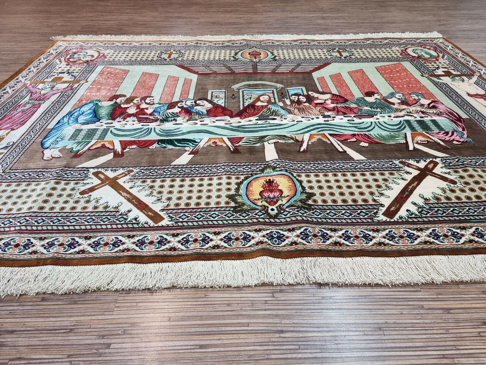 Handgefertigter Qum-Seidenteppich im persischen Vintage-Stil 4.4' x 6.2', 1970er Jahre - 1D81 (Handgeknüpft) im Angebot