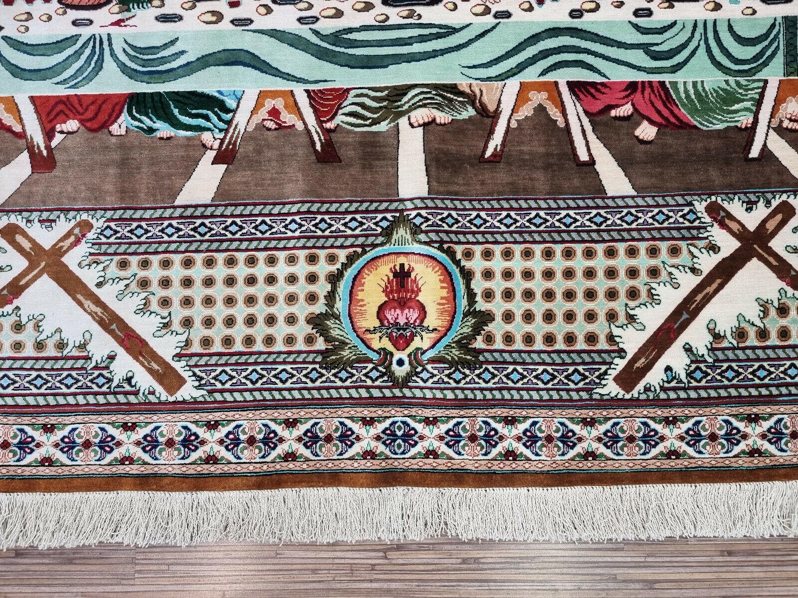 Handgefertigter Qum-Seidenteppich im persischen Vintage-Stil 4.4' x 6.2', 1970er Jahre - 1D81 im Angebot 1