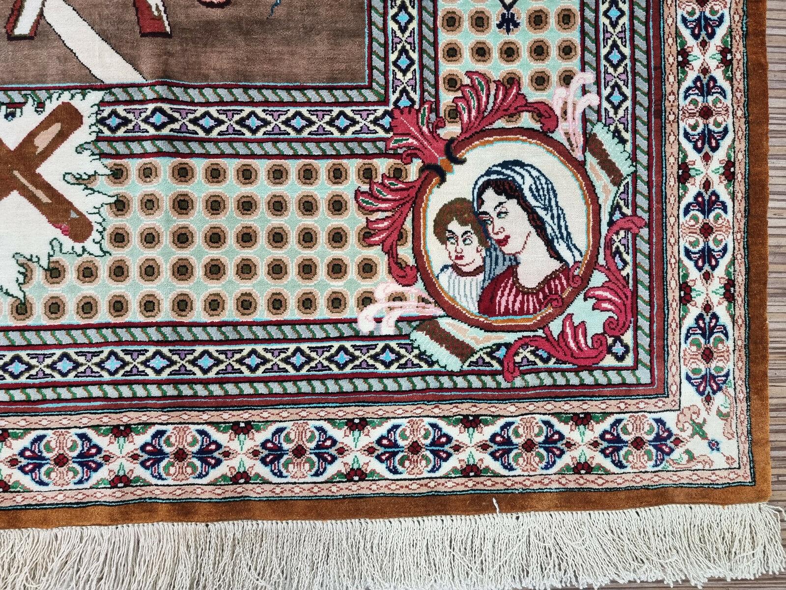 Handgefertigter Qum-Seidenteppich im persischen Vintage-Stil 4.4' x 6.2', 1970er Jahre - 1D81 im Angebot 2