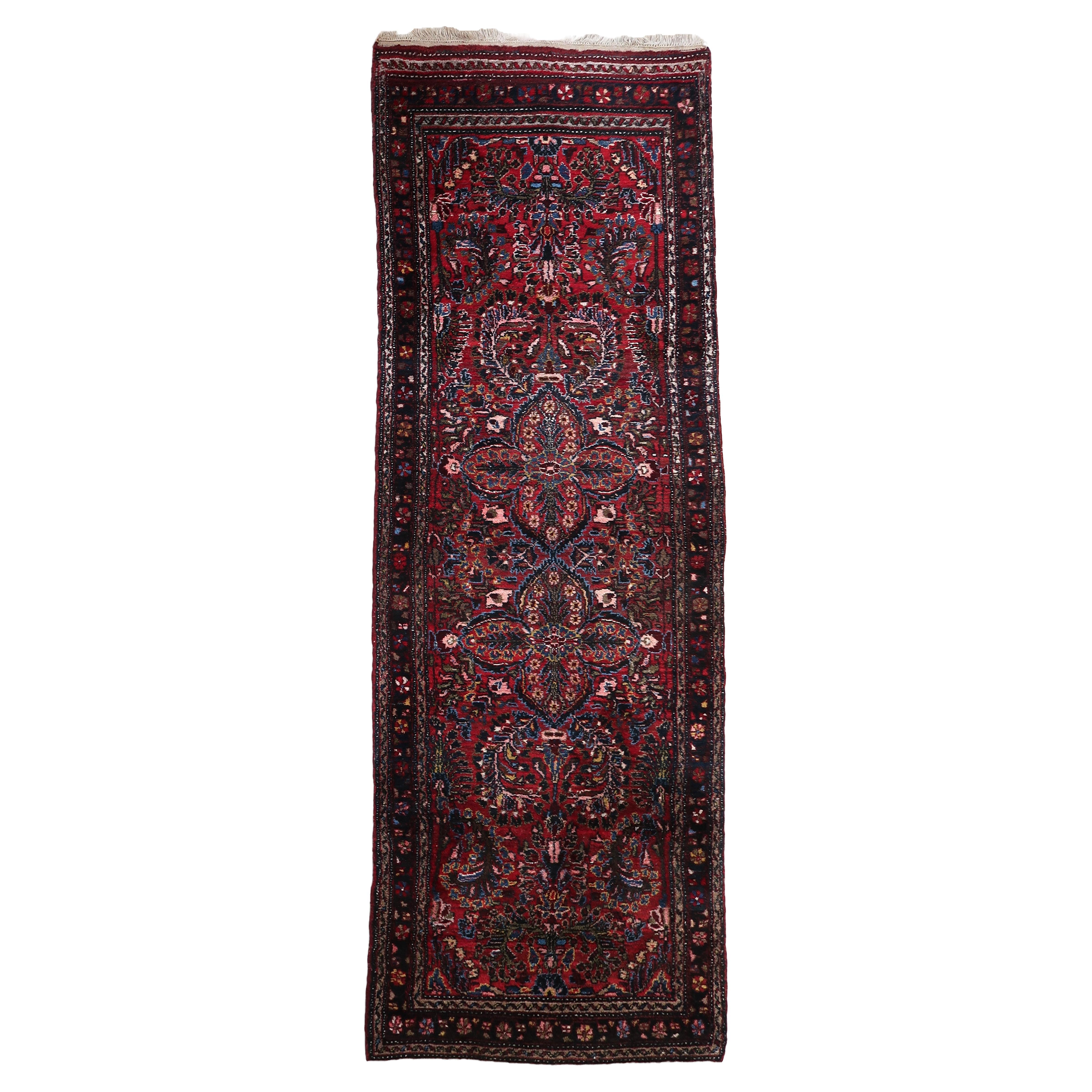 Handmade Vintage Persian Style Sarouk Runner Rug 3.3' x 9.7, 1930s - 1C1106 For Sale