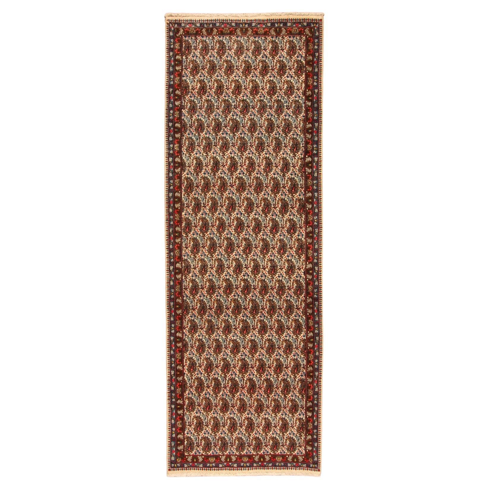Tapis de couloir Senneh de style persan vintage fait à la main 3,4' x 10,1', 1970 - 1T43