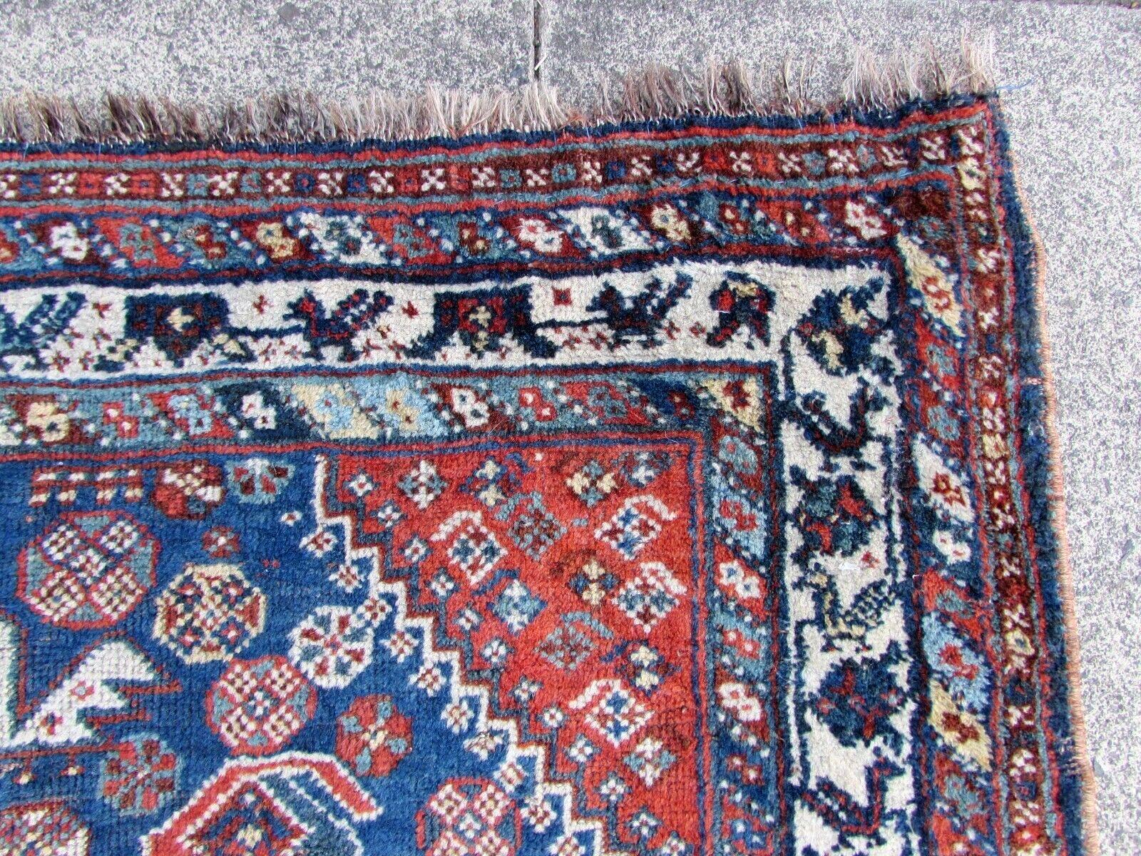 Wool Handmade Vintage Persian Style Shiraz Rug 3.8' x 4.9', 1920s, 1Q34 For Sale