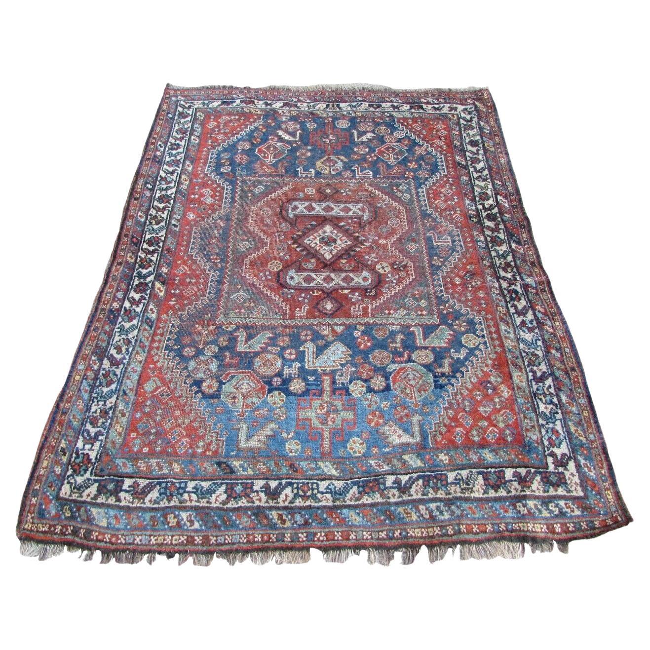 Handgefertigter Vintage Shiraz-Teppich im persischen Stil 3.8' x 4.9', 1920er Jahre, 1Q34 im Angebot