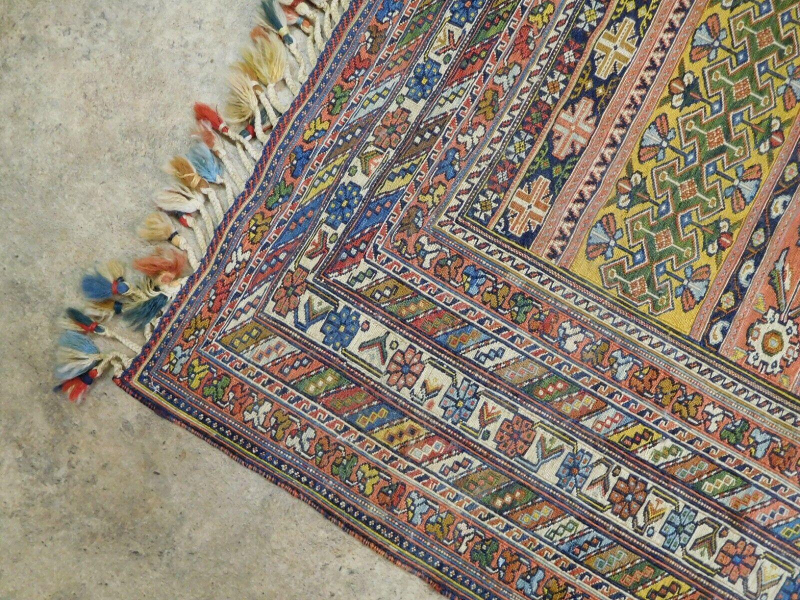 Handgefertigter Sumak-Kelim-Teppich im persischen Stil im Vintage-Stil 4.3' x 7,5', 1960er Jahre - 1K02 im Zustand „Gut“ im Angebot in Bordeaux, FR