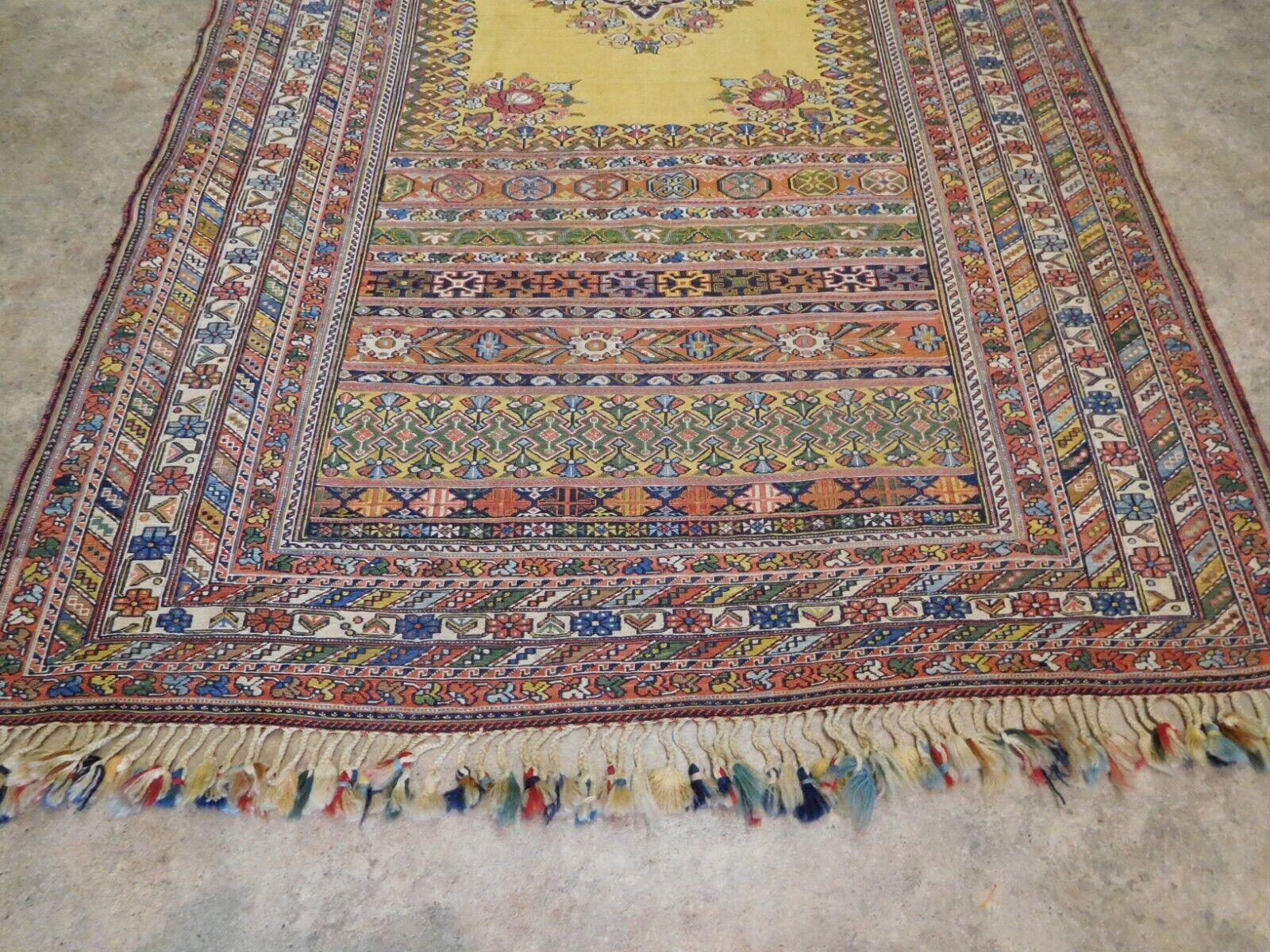Handgefertigter Sumak-Kelim-Teppich im persischen Stil im Vintage-Stil 4.3' x 7,5', 1960er Jahre - 1K02 (Wolle) im Angebot