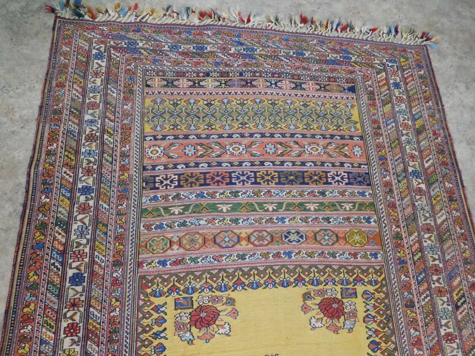 Handgefertigter Sumak-Kelim-Teppich im persischen Stil im Vintage-Stil 4.3' x 7,5', 1960er Jahre - 1K02 im Angebot 2