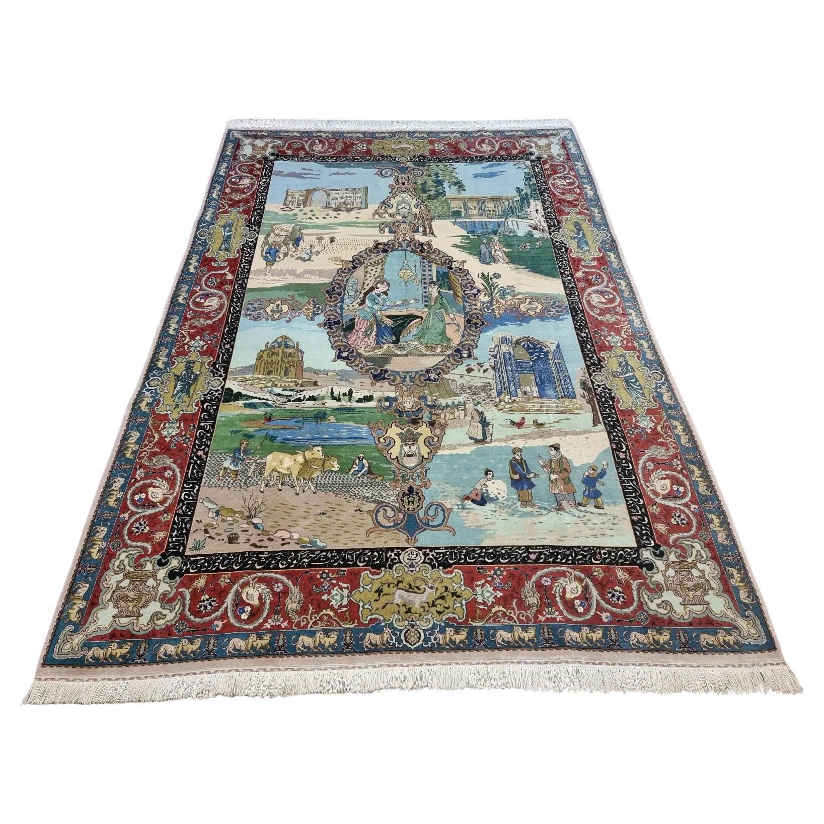 Tappeto fatto a mano in stile persiano Tabriz Narvani 6,7' x 9,5', anni '70 - 1D136 in vendita
