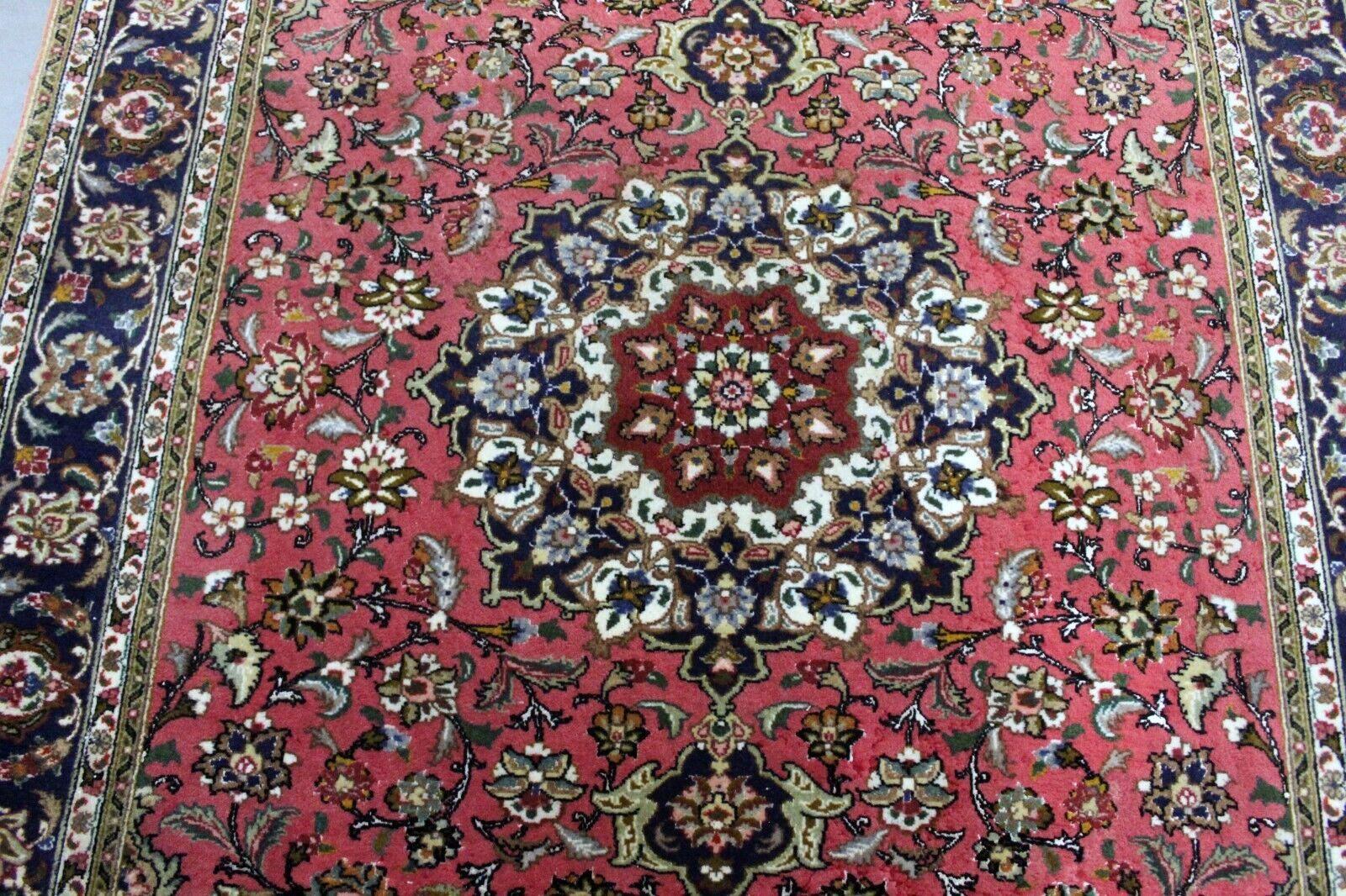 Hand-Knotted Handmade Vintage Persian Style Tabriz Rug With Silk 3.6' x 4.9', 1970s - 1K49 For Sale