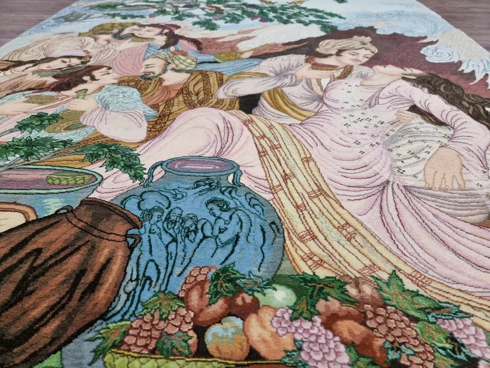 Tapis de Tabriz de style persan vintage fait à la main avec soie 3,6' x 5,4', 1970 - 1D131 en vente 5