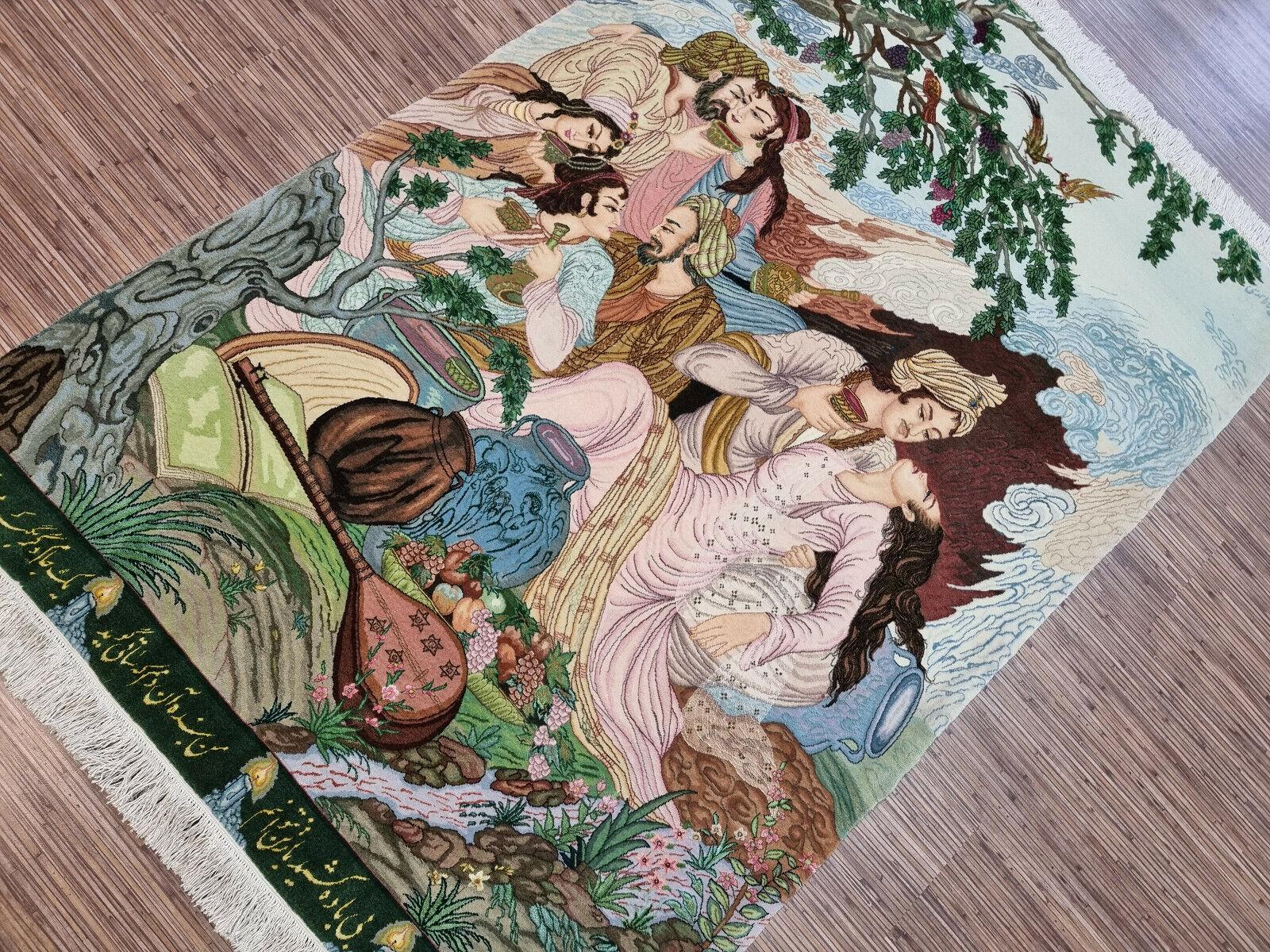 Tapis de Tabriz de style persan vintage fait à la main avec soie 3,6' x 5,4', 1970 - 1D131 en vente 6