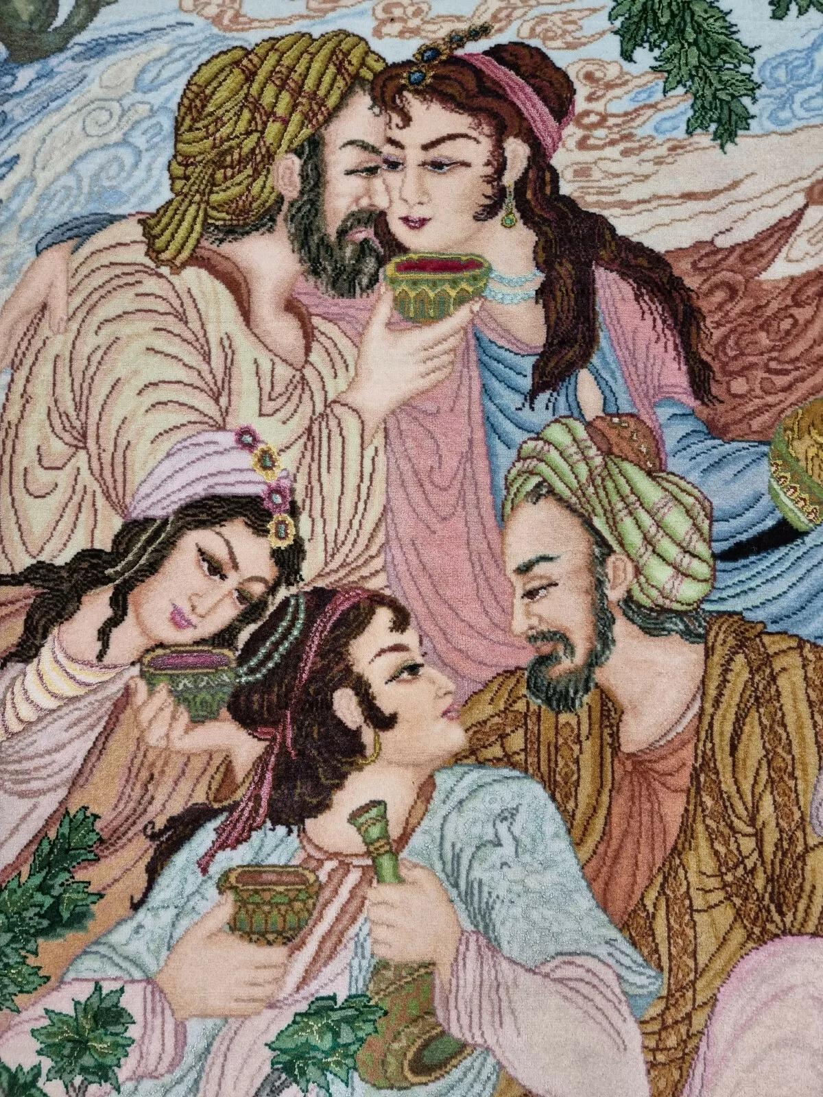 Tapis de Tabriz de style persan vintage fait à la main avec soie 3,6' x 5,4', 1970 - 1D131 Bon état - En vente à Bordeaux, FR