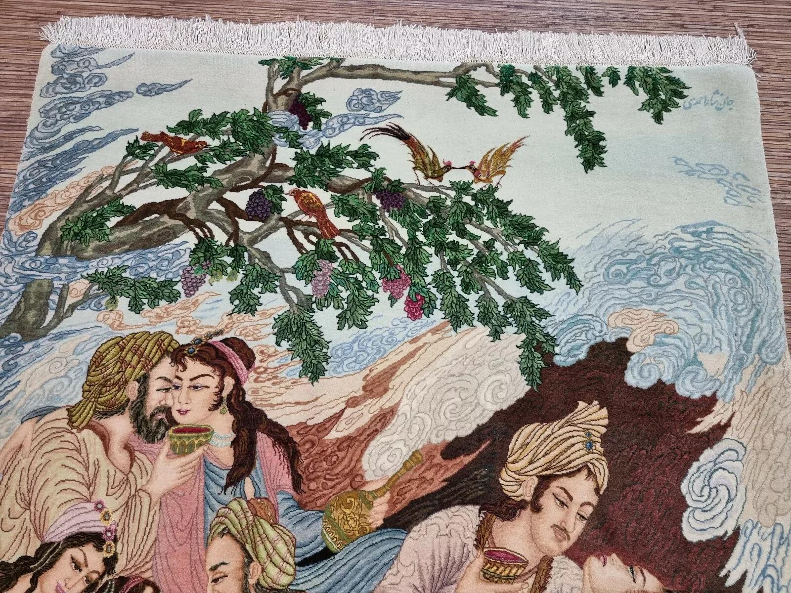 Fin du 20e siècle Tapis de Tabriz de style persan vintage fait à la main avec soie 3,6' x 5,4', 1970 - 1D131 en vente