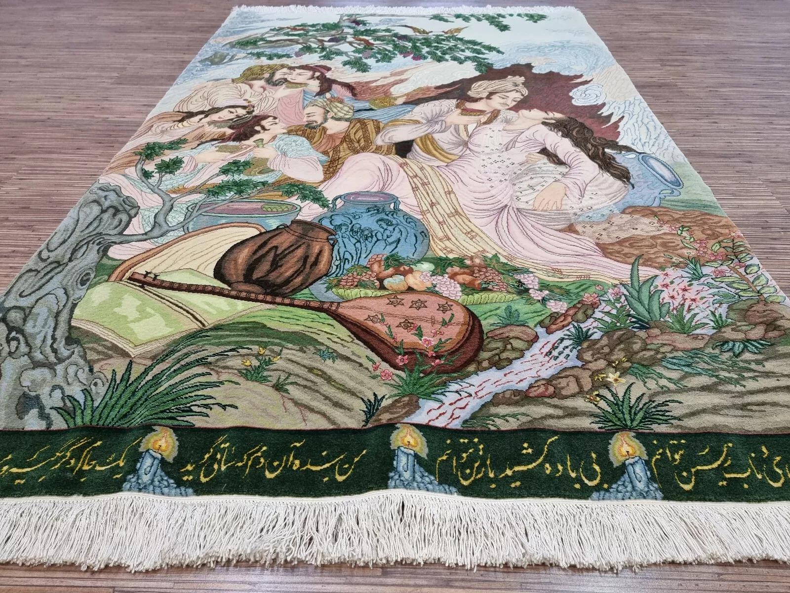 Tapis de Tabriz de style persan vintage fait à la main avec soie 3,6' x 5,4', 1970 - 1D131 en vente 2