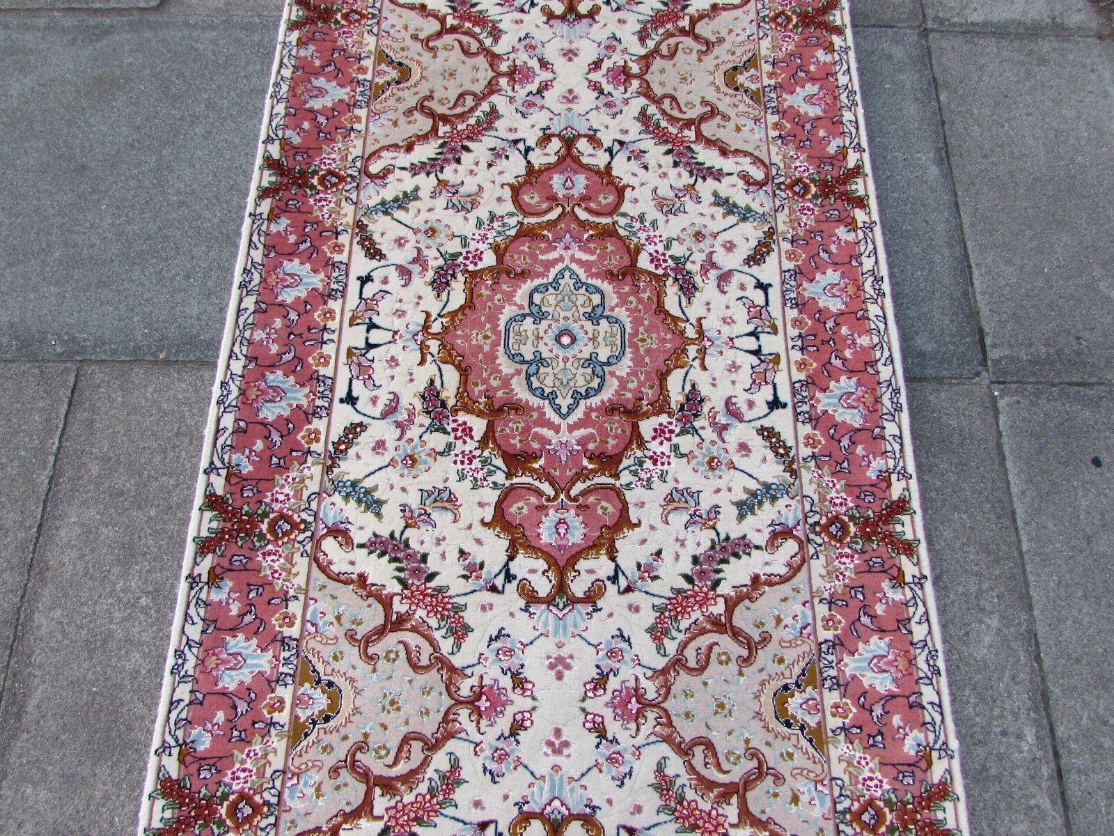 French Handmade Vintage Persian Style Tabriz Runner Silk Rug 2.9' x 9.8', 1980s, 1Q49 For Sale