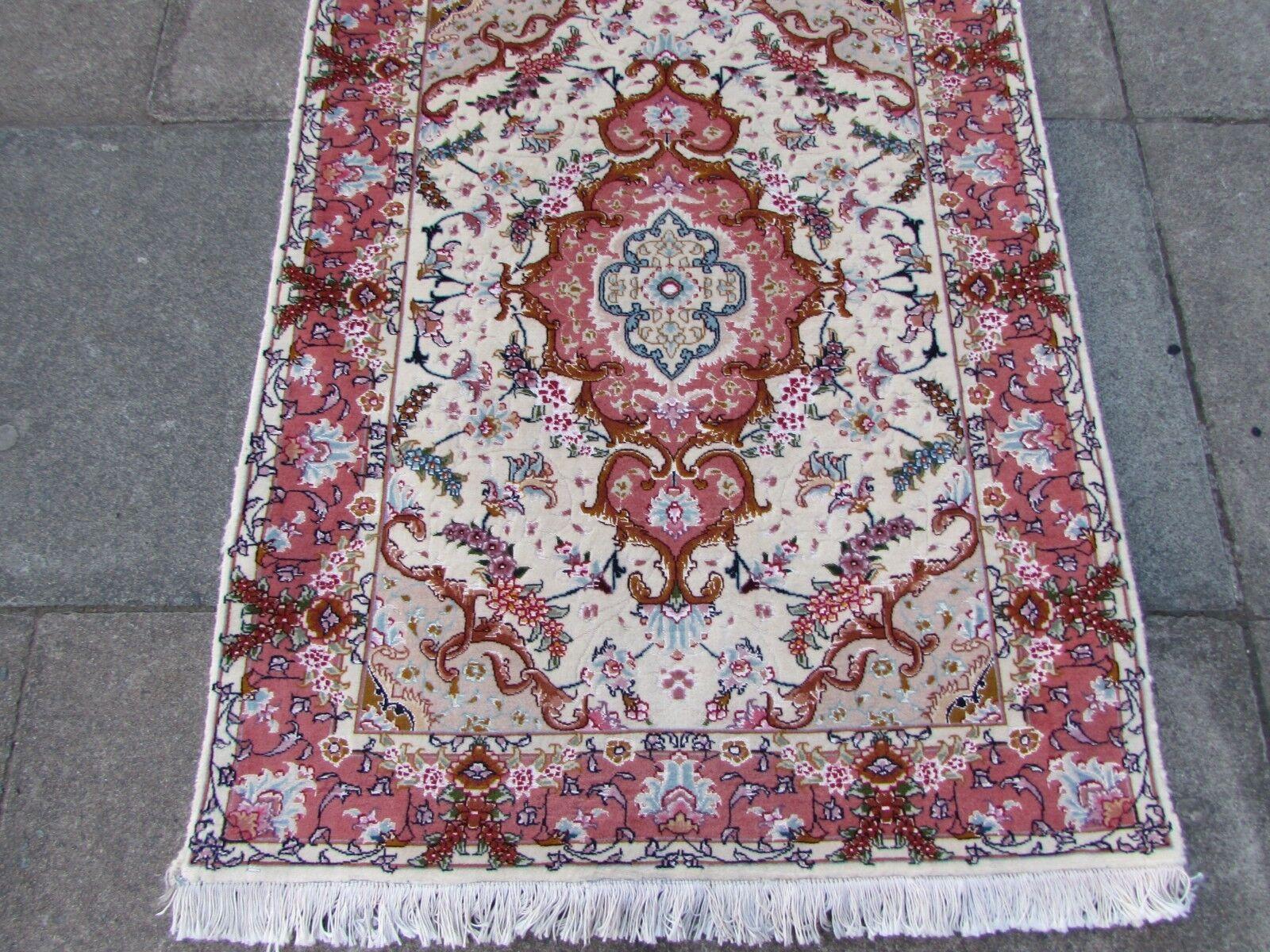 Hand-Knotted Handmade Vintage Persian Style Tabriz Runner Silk Rug 2.9' x 9.8', 1980s, 1Q49 For Sale
