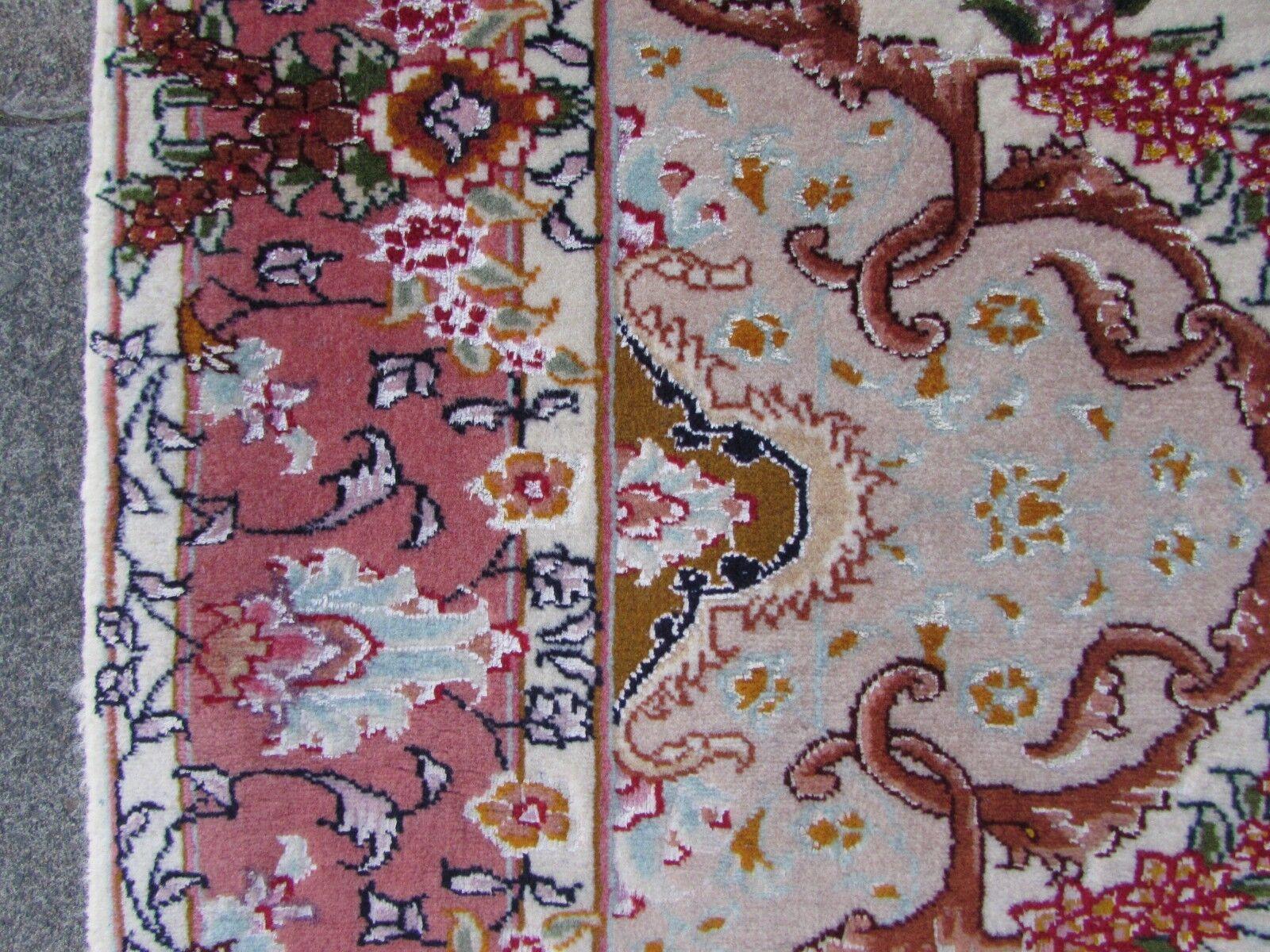 Late 20th Century Handmade Vintage Persian Style Tabriz Runner Silk Rug 2.9' x 9.8', 1980s, 1Q49 For Sale