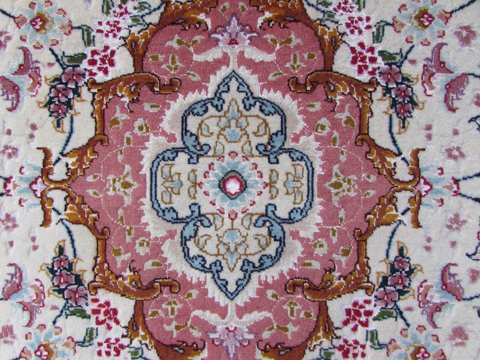 Wool Handmade Vintage Persian Style Tabriz Runner Silk Rug 2.9' x 9.8', 1980s, 1Q49 For Sale