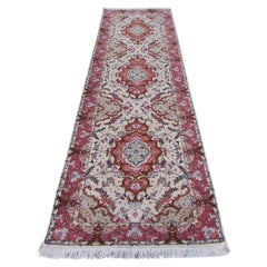 Handmade Vintage Persian Style Tabriz Runner Silk Rug 2.9' x 9.8', 1980s, 1Q49