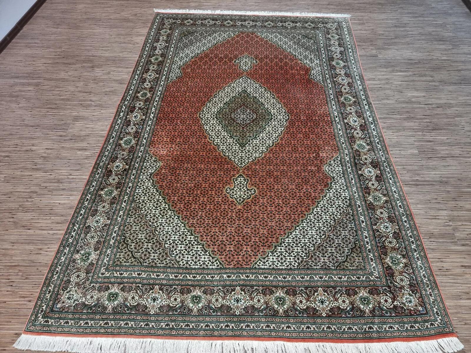 Tapis persan Tabriz vintage fait à la main 6.3' x 9,9' 1970 - 1D194 en vente 4