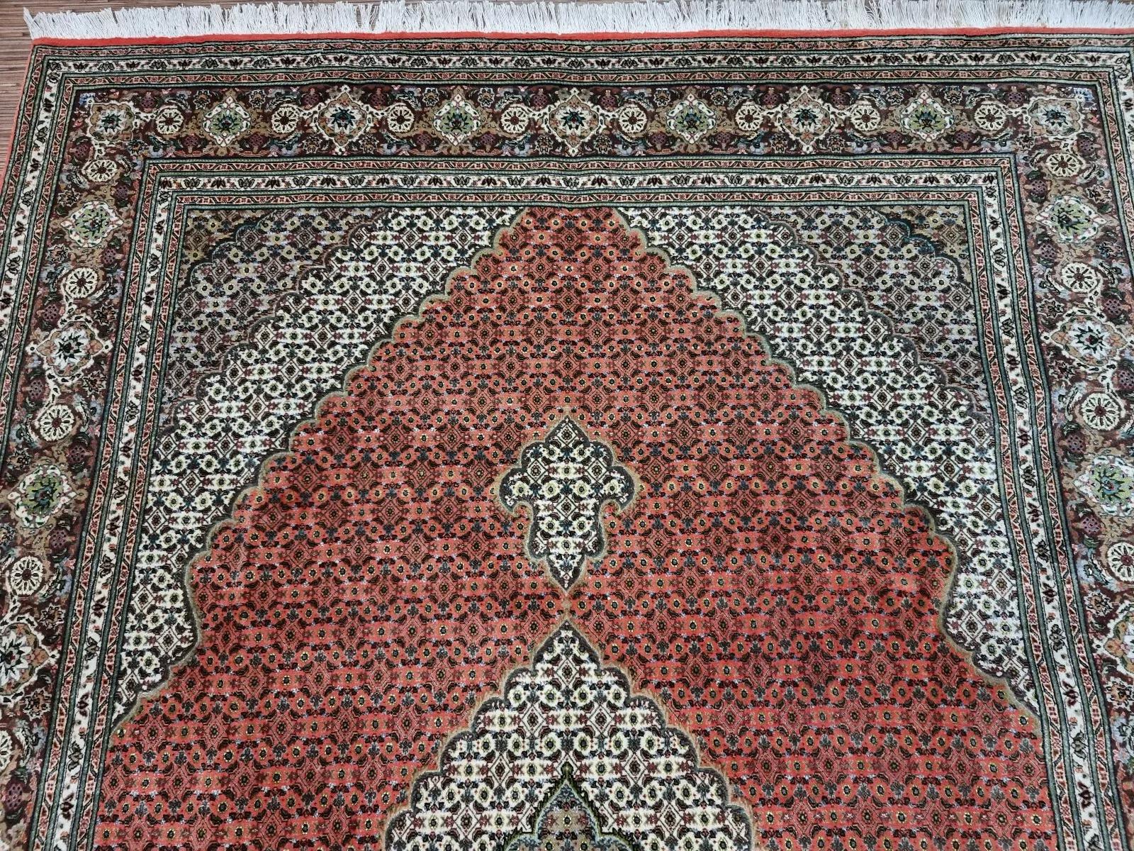 Laine Tapis persan Tabriz vintage fait à la main 6.3' x 9,9' 1970 - 1D194 en vente