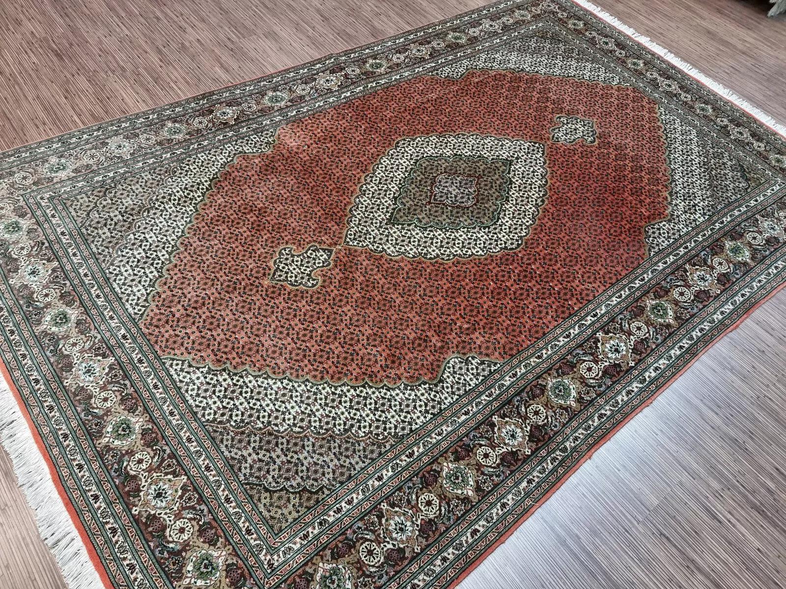 Tapis persan Tabriz vintage fait à la main 6.3' x 9,9' 1970 - 1D194 en vente 1