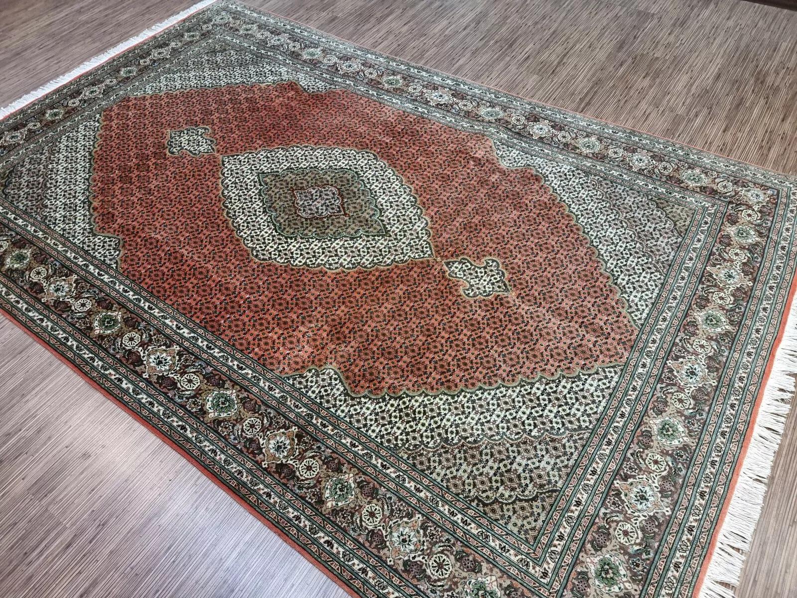 Tapis persan Tabriz vintage fait à la main 6.3' x 9,9' 1970 - 1D194 en vente 3