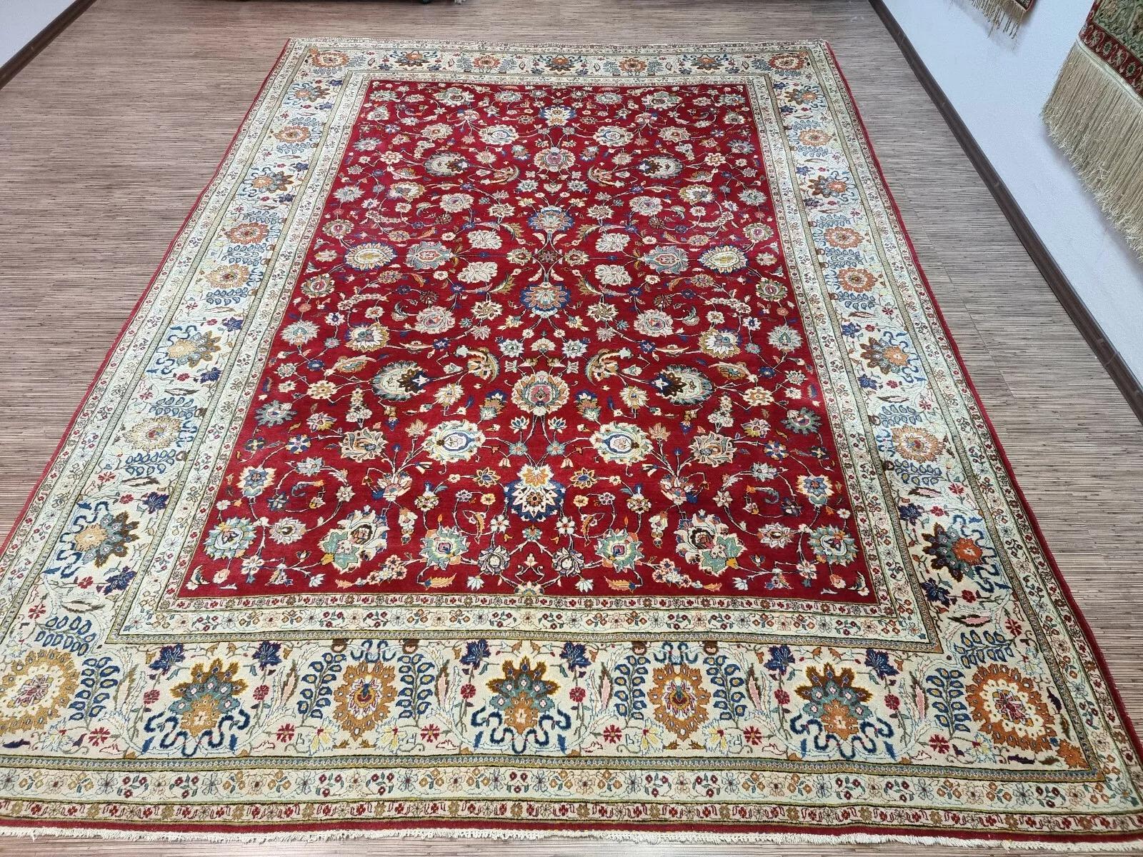 Tappeto Tabriz persiano vintage fatto a mano 9' x 12,5' anni '40 - 1D195 in vendita 4