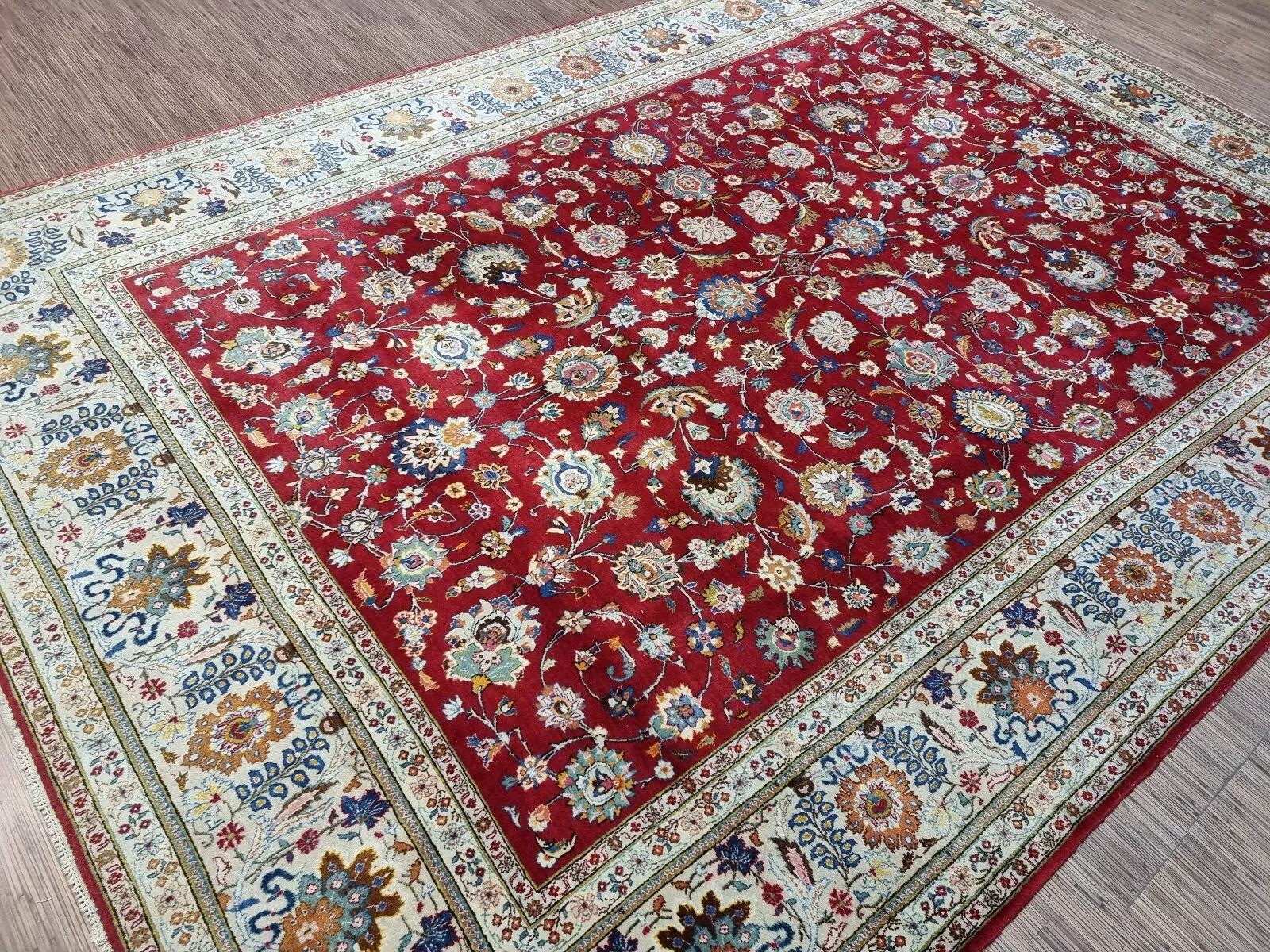 Tappeto Tabriz persiano vintage fatto a mano 9' x 12,5' anni '40 - 1D195 in vendita 1