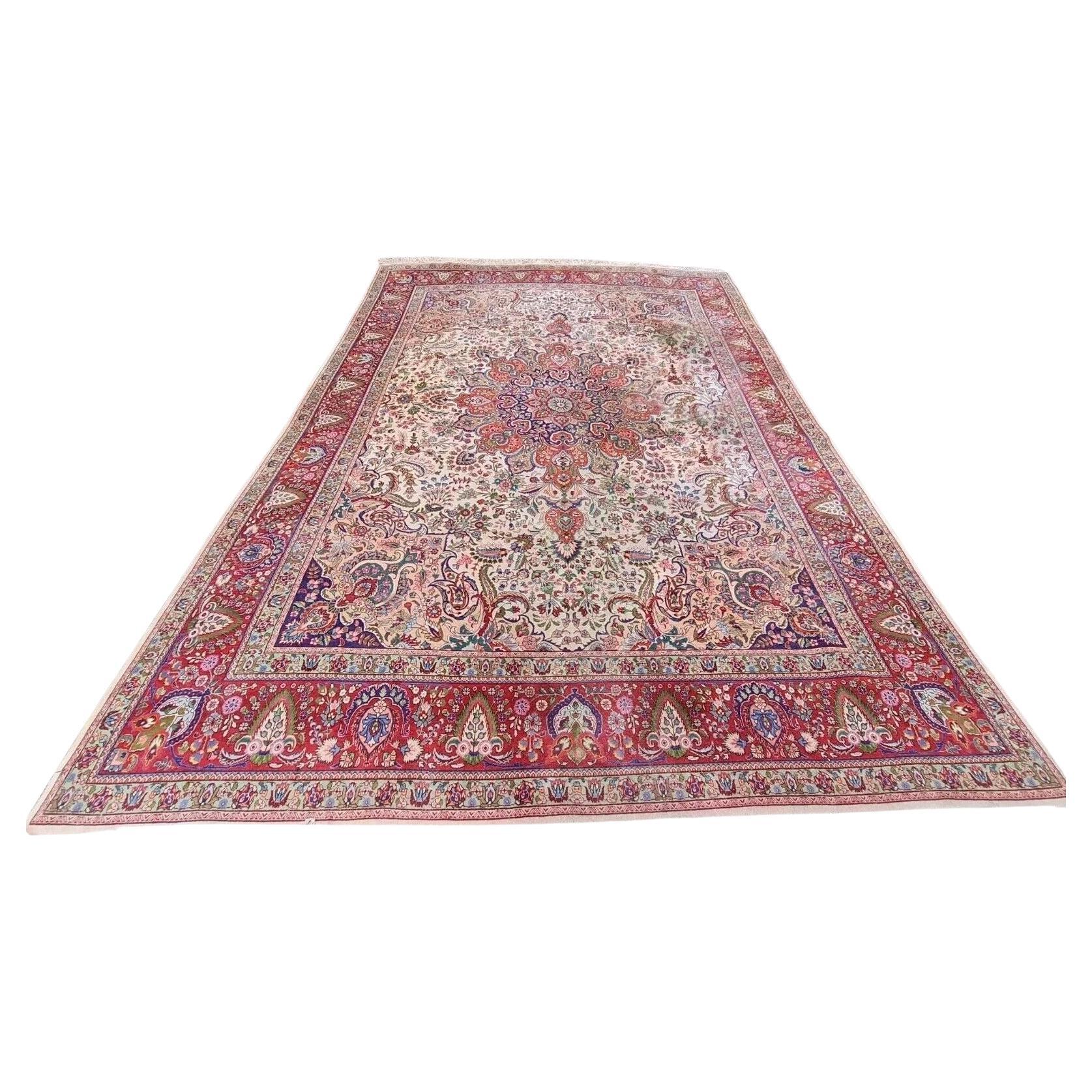 Handgefertigter Vintage Persisch Tabriz Teppich 9.7' x 12.9' (297cm x 392cm) 1950s - 2K09