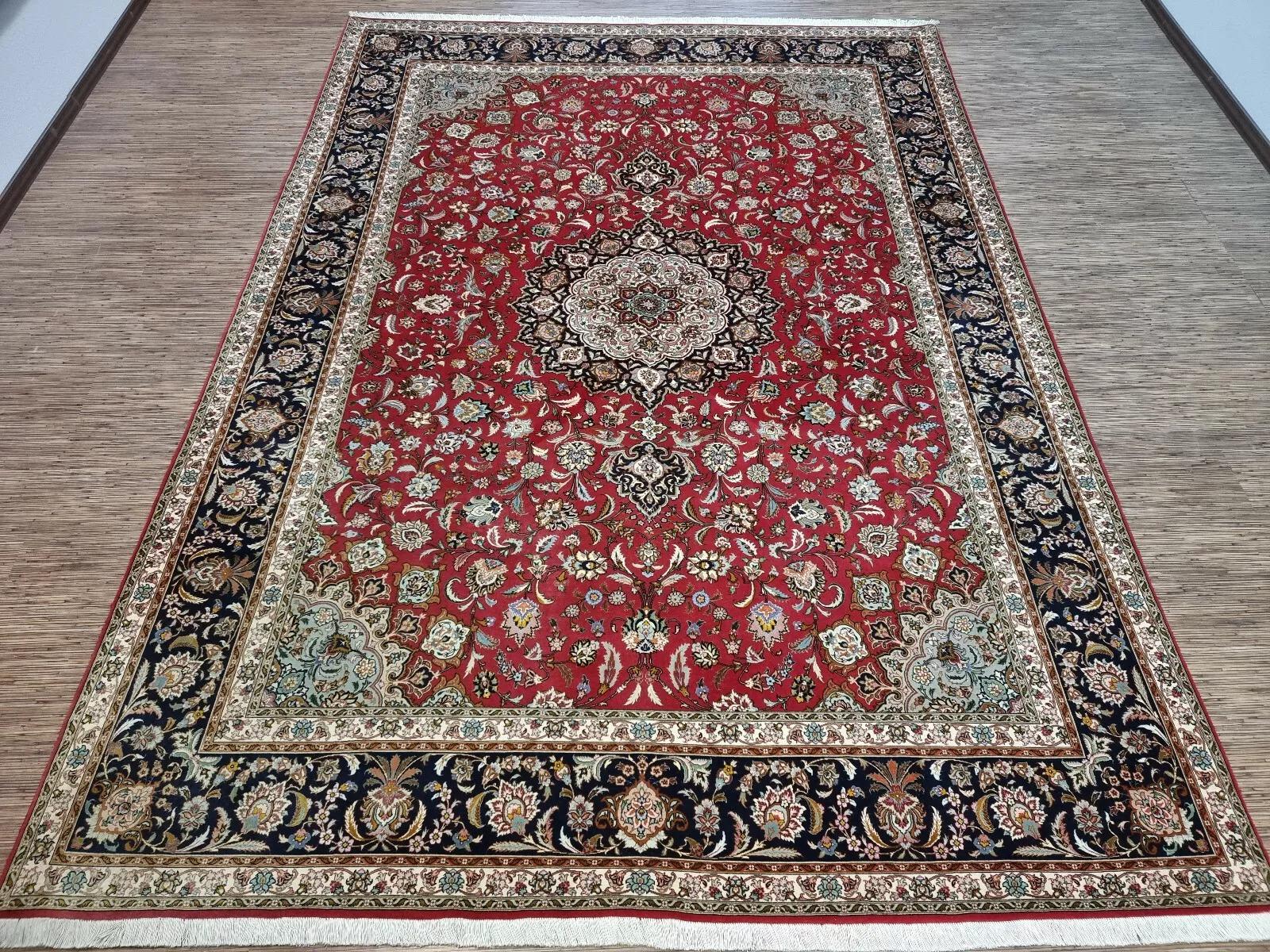 Tapis persan Tabriz vintage fait à la main avec soie 8,3' x 11,6' 1970 - 1D188 en vente 4