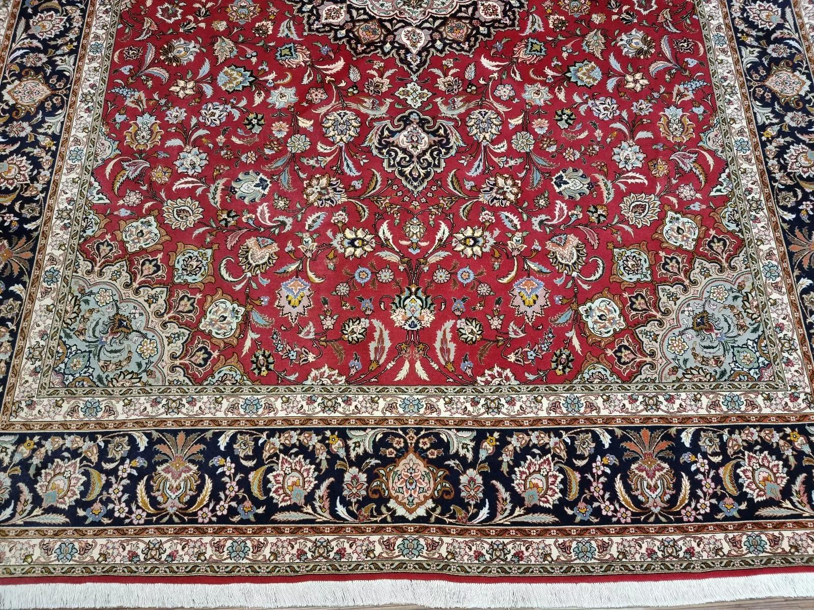 Tapis persan Tabriz vintage fait à la main avec soie 8,3' x 11,6' 1970 - 1D188 Bon état - En vente à Bordeaux, FR
