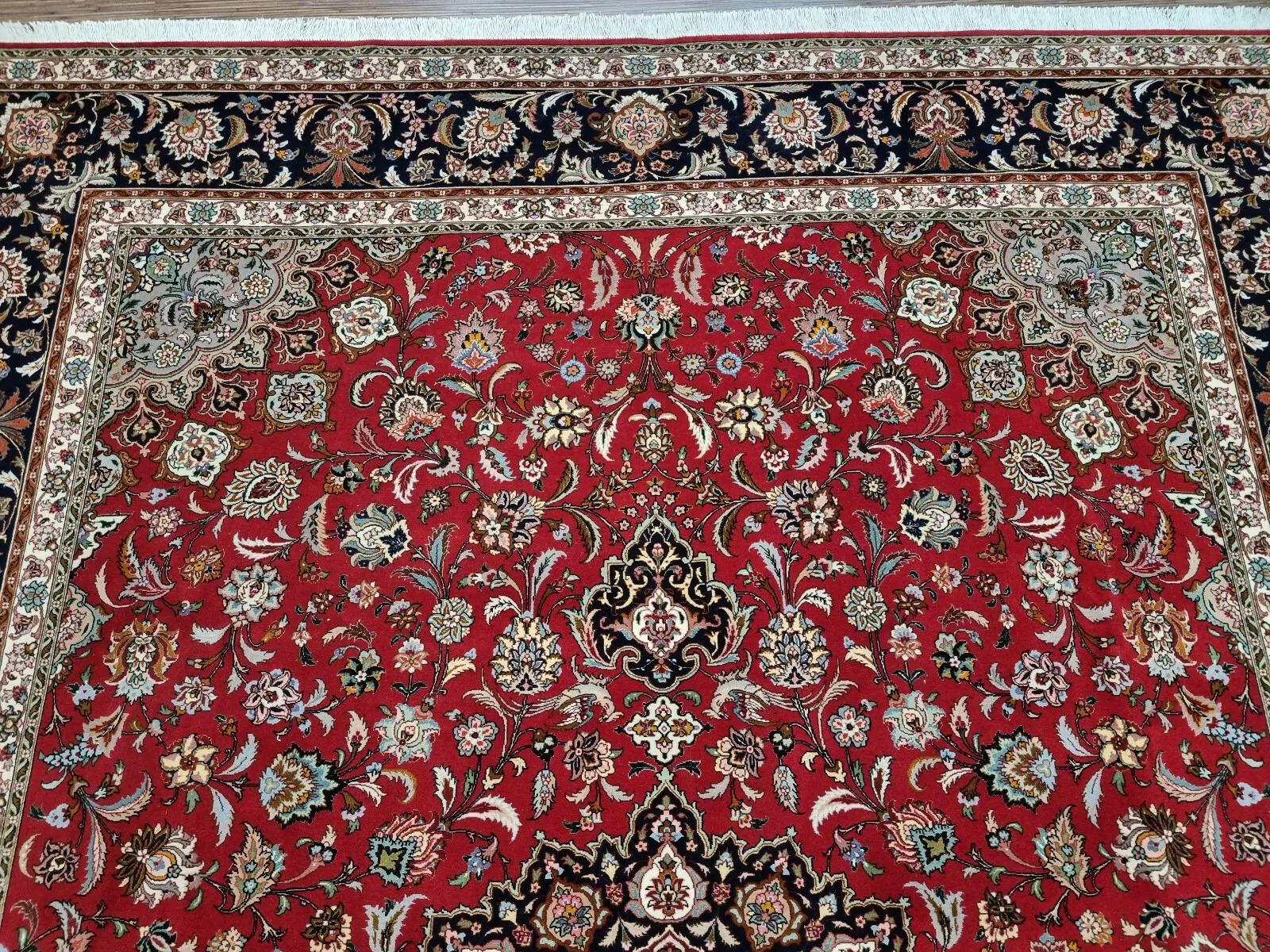 Laine Tapis persan Tabriz vintage fait à la main avec soie 8,3' x 11,6' 1970 - 1D188 en vente