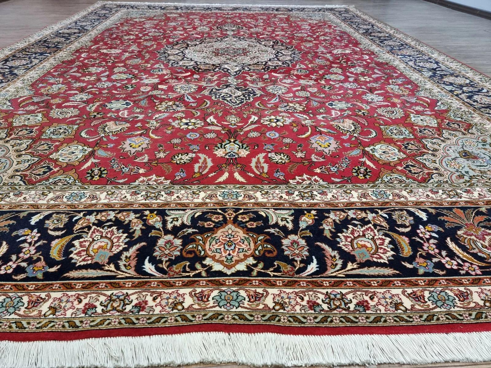 Tapis persan Tabriz vintage fait à la main avec soie 8,3' x 11,6' 1970 - 1D188 en vente 1