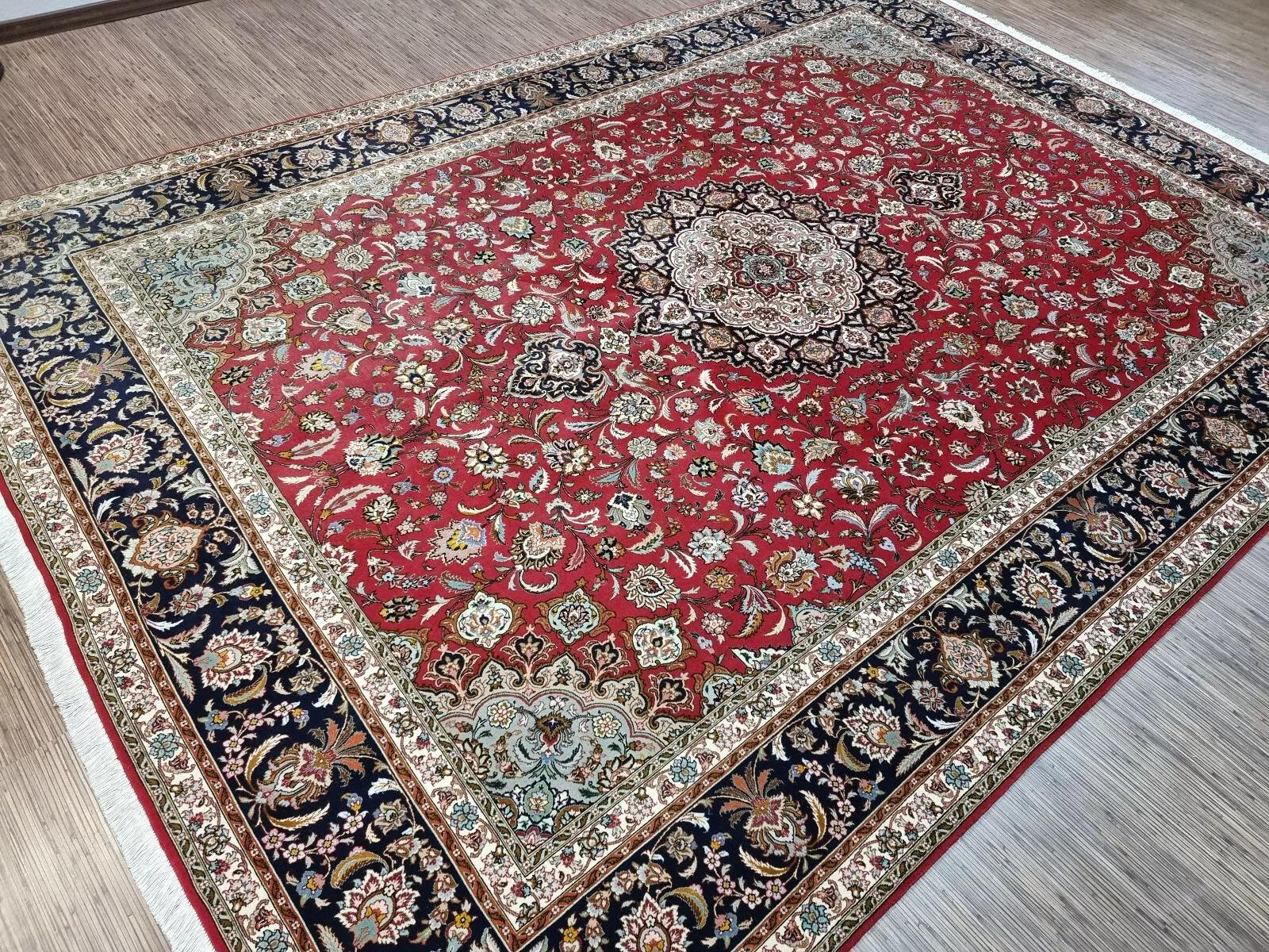 Tapis persan Tabriz vintage fait à la main avec soie 8,3' x 11,6' 1970 - 1D188 en vente 2