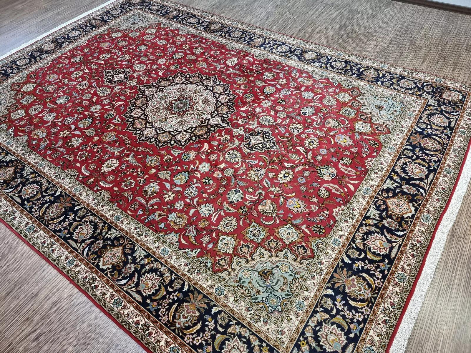 Tapis persan Tabriz vintage fait à la main avec soie 8,3' x 11,6' 1970 - 1D188 en vente 3