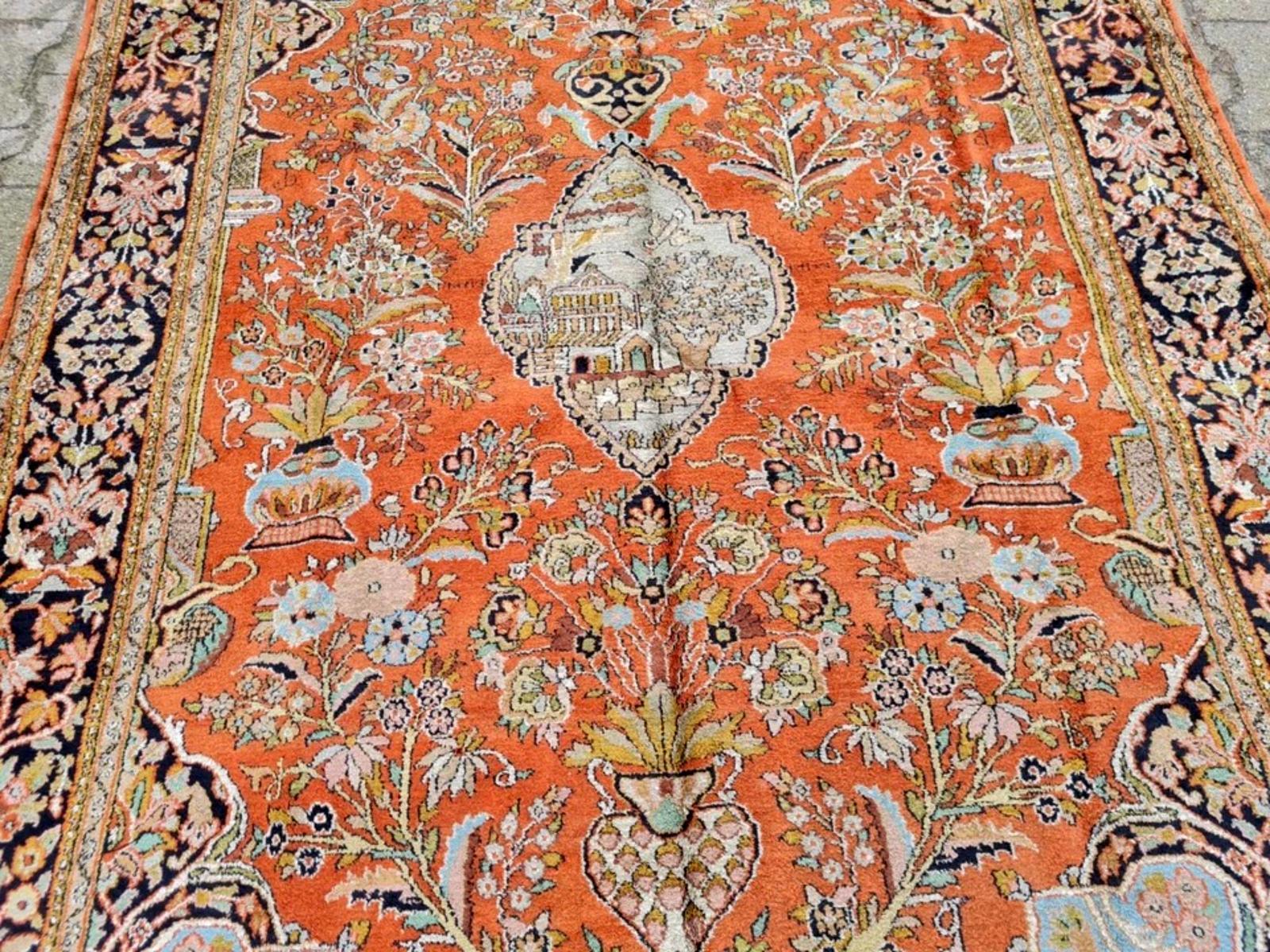 A Masterpiece of Persian Weaving: Vintage Taba Tabriz
Immerse yourself in the breathtaking artistry of this exquisite handmade vintage Persian Taba Tabriz rug, dating from the 1960s. Celebrated for their unparalleled detail and luxurious materials,